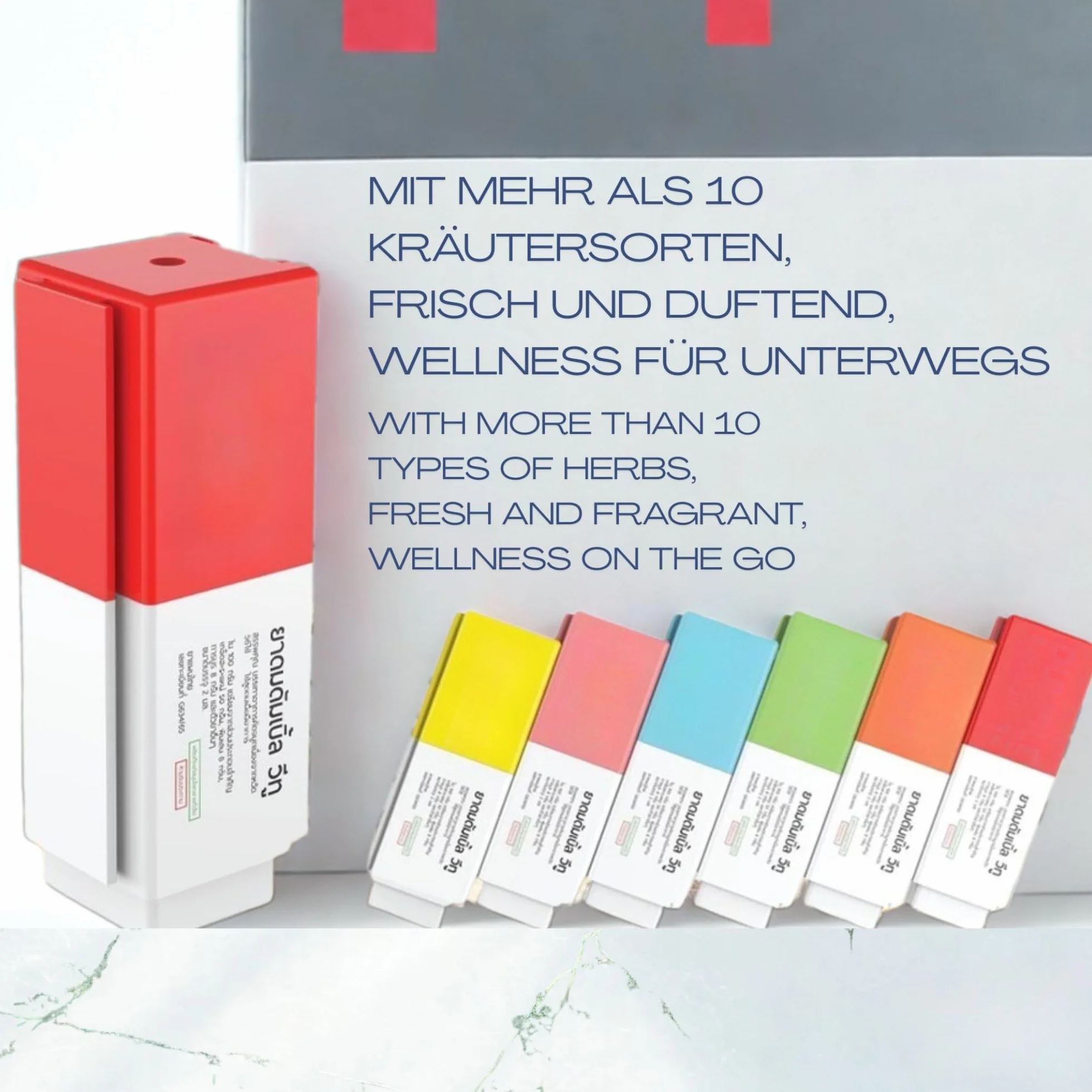 Thai Inhaler - Innovativo inalatore nasale con doppio sistema a innesto, con oli essenziali, portatile, compatto e combinabile, aromaterapia to-go (Arancia)