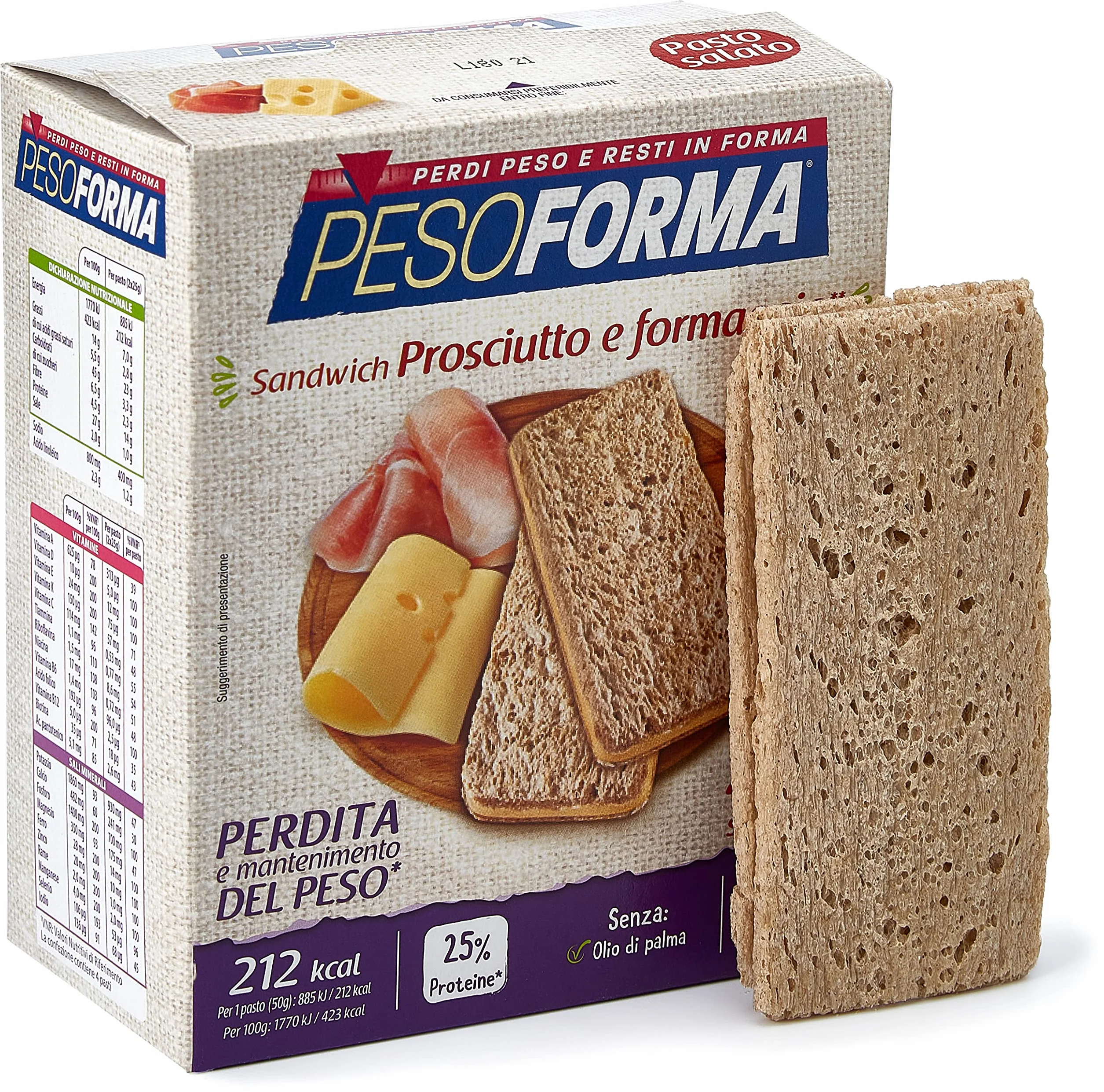 Pesoforma Sandwich Prosciutto e Formaggio Confezione da 8 Sandwich