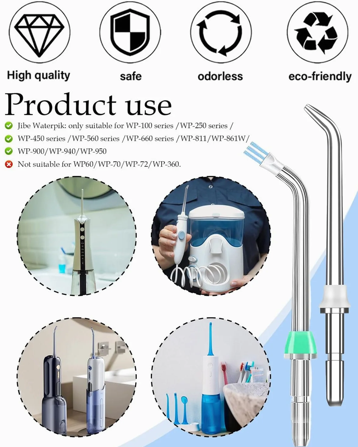 Set di 3 Punte di Ricambio per Idropulsore Dentale, Ugelli Compatibili con perWaterpi WP-100, WP-660 e Altri Modelli, Accessori per Irrigatori Orali, Spruzzo Acqua Dentario