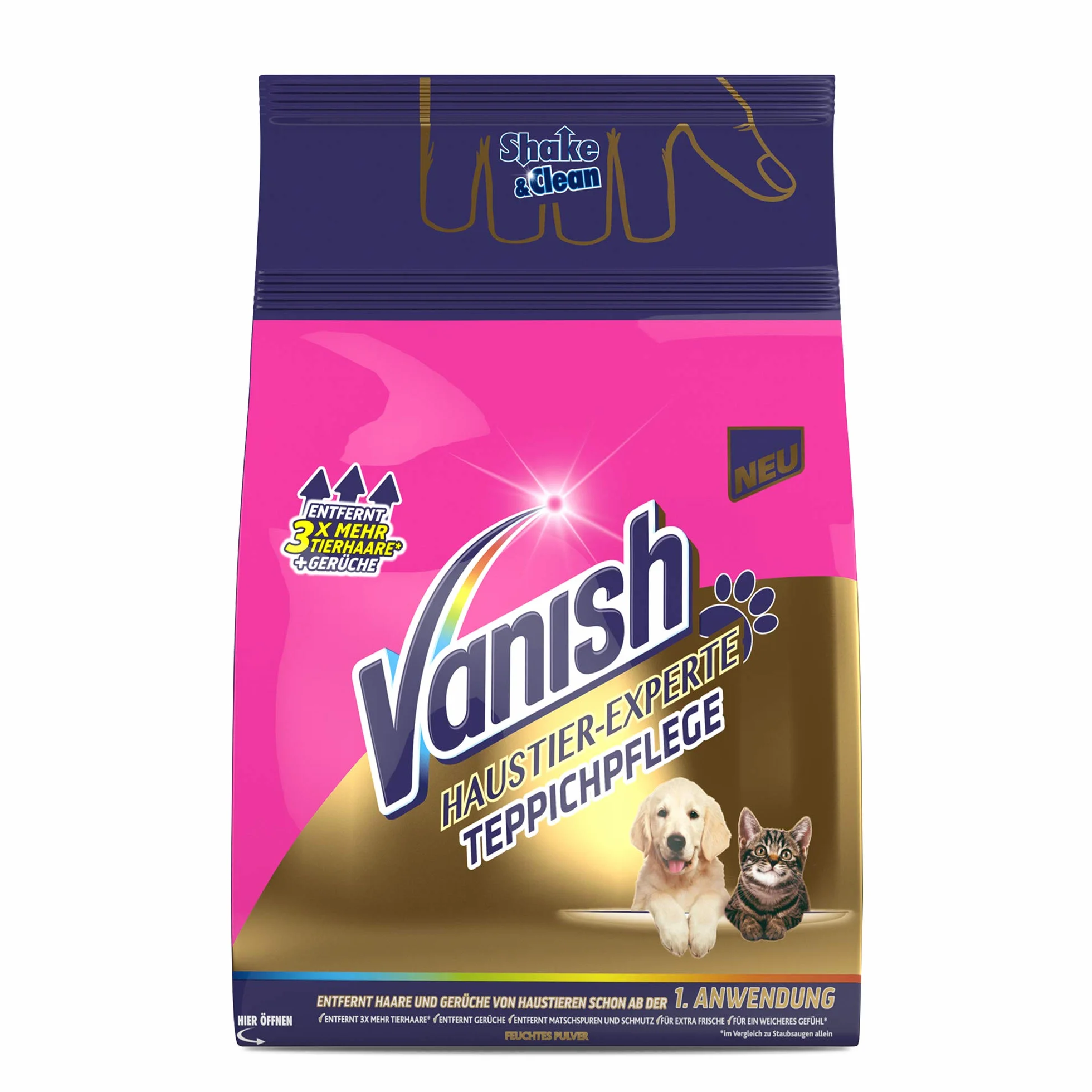 Vanish Pet Experte Detergente per tappeti e tappezzeria – 1 x 750 g – Polvere per la cura di vari tessuti e tappezzeria, ideale per grandi superfici – contro sporco, peli di animali domestici e odori