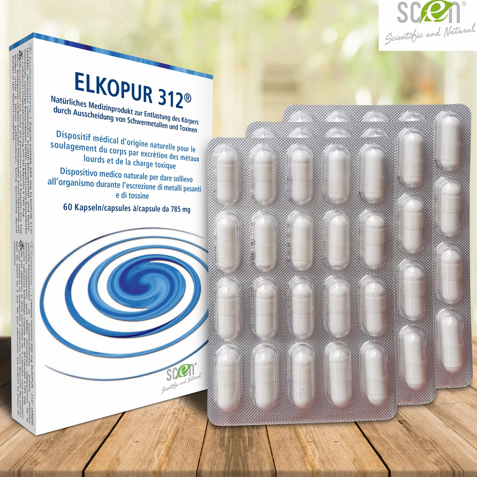 SCEN Elkopur312 Zeolite Pura Attivata 60 Capsule Detox Dispositivo Medico Classe 2A