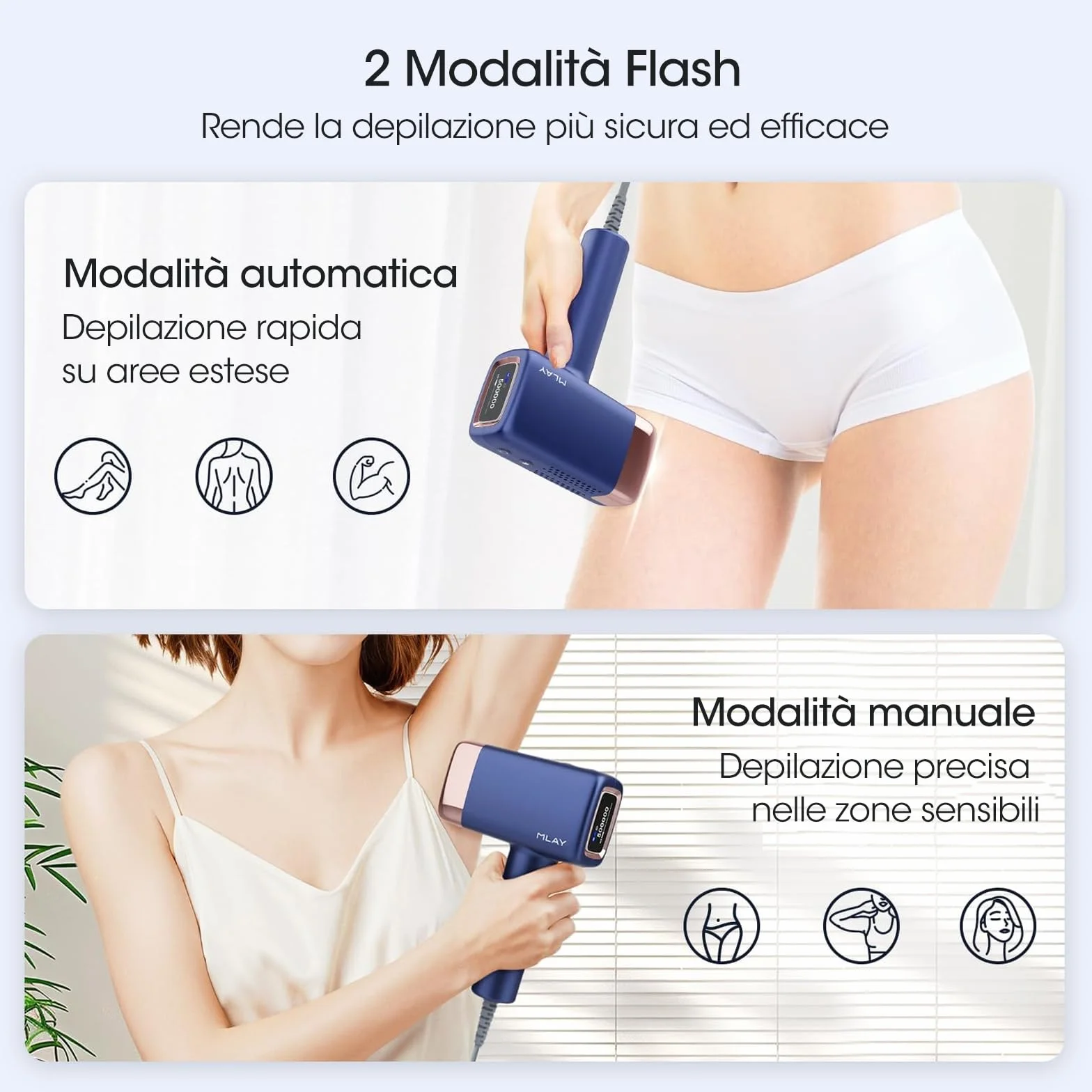 Epilatore Luce Pulsata,0,5 Episodi/Flashlight Depilazione Indolore a Punti di Ghiaccio con Due Precise Testine di Depilazione Per Il Viso,Adatte Per La Depilazione Di Viso,Ascelle,Gambe E Zona Bikini