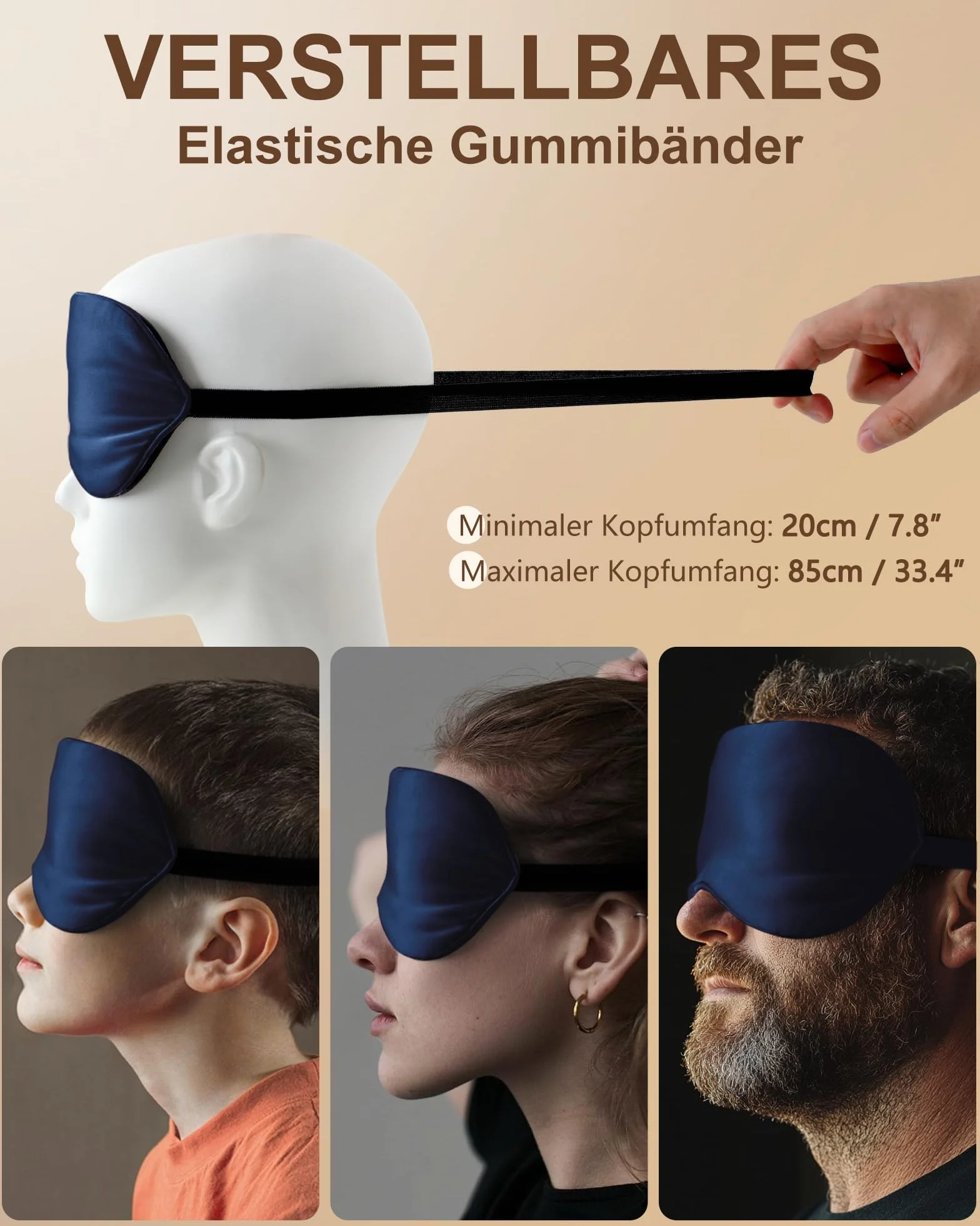 Aosun Maschera per dormire in seta per chi dorme sul fianco, 100% seta di gelso biologica, 100% con blocco della luce, con fascia regolabile per donne e uomini e bambini, maschera compatta per gli