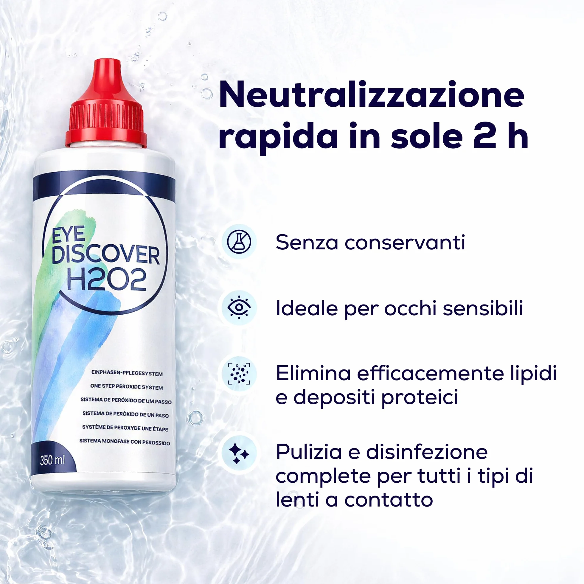 Soluzione al Perossido per Lenti a Contatto con Compresse Neutralizzanti e Portalenti Specializzato per Pulizia Profonda e Disinfezione, 2 x 350 ml
