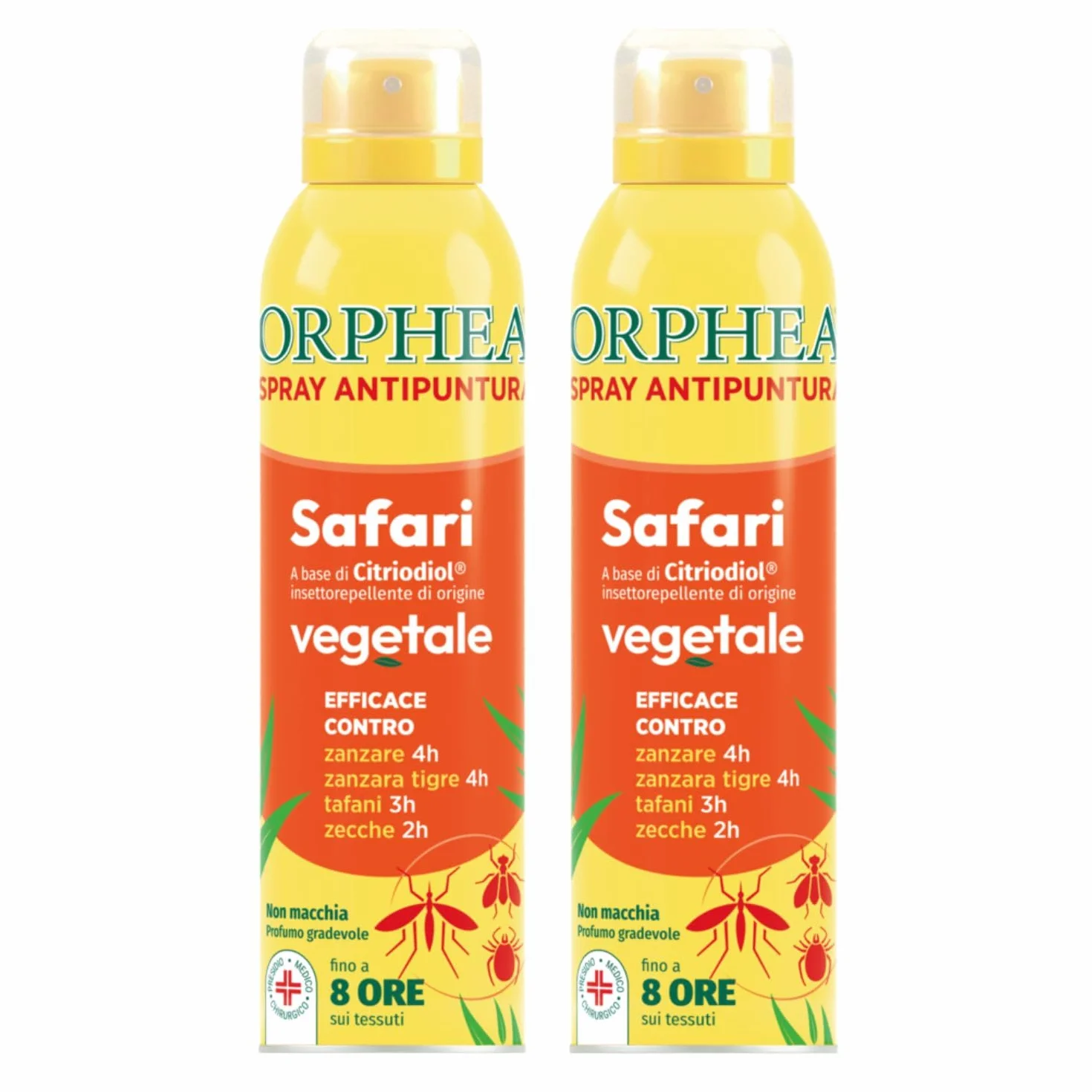 Spray Antipuntura Orphea Safari Formula Protegge Punture Zanzare Tafani Insetti Ingredienti Vegetali Efficacia 8 Ore 2x100ml