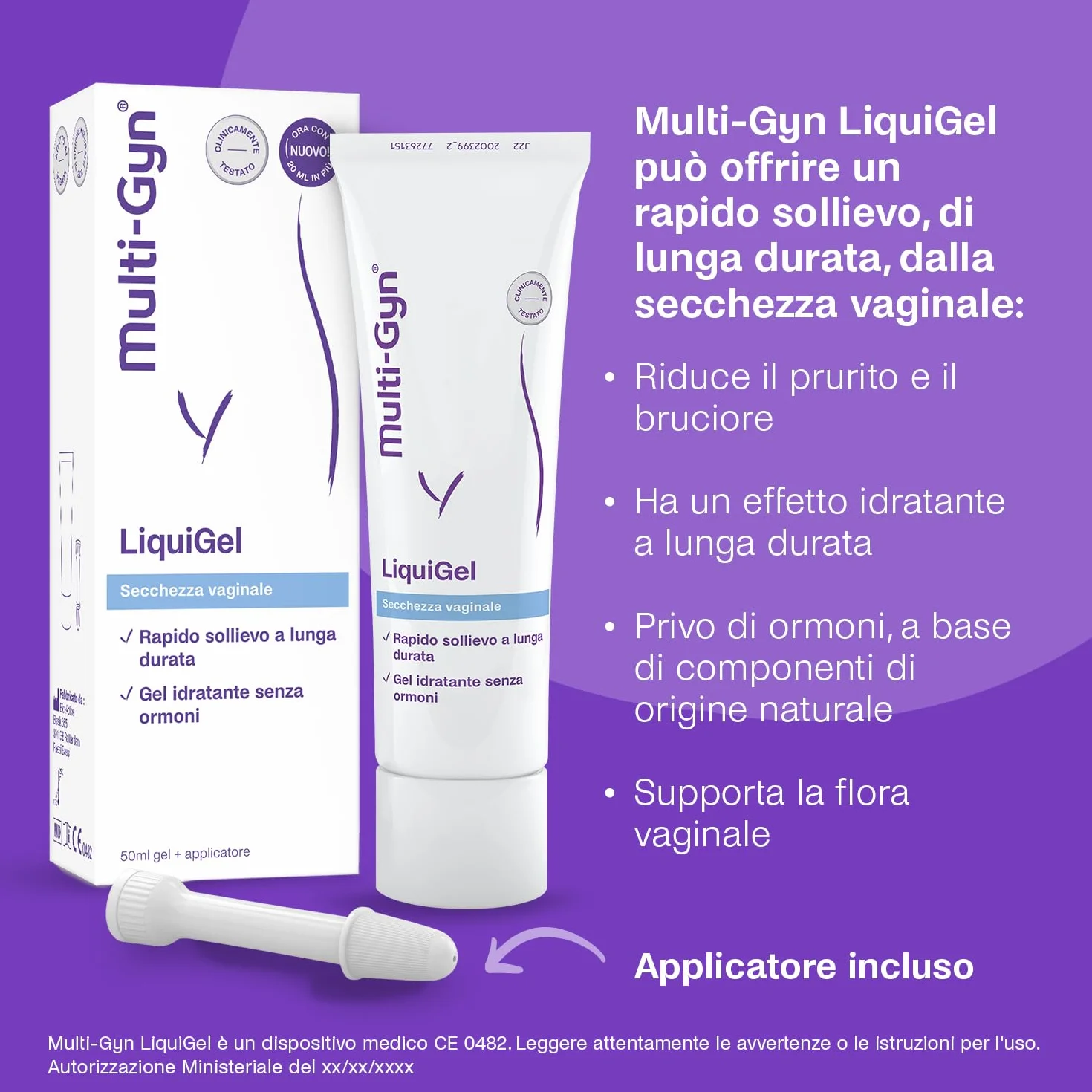 Multi-Gyn LiquiGel con applicatore per un immediato sollievo 50 ml - contro la secchezza vaginale, il dolore, il prurito o le irritazioni - Senza ormoni con ingredienti naturali