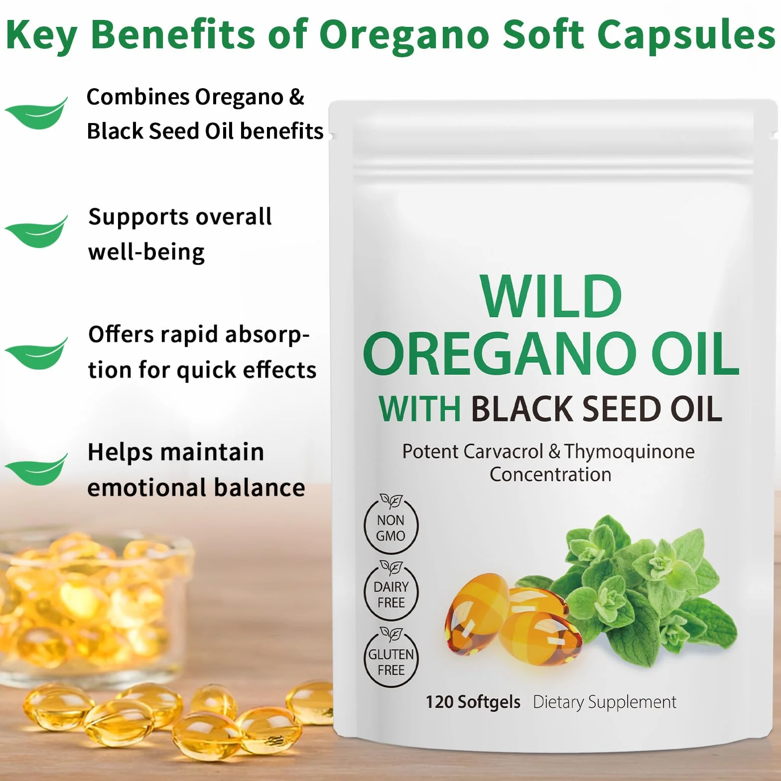 Olio di Origano 120 Capsule 6000 mg con Olio di Semi Neri 200 mg e Carvacrolo 165 mg