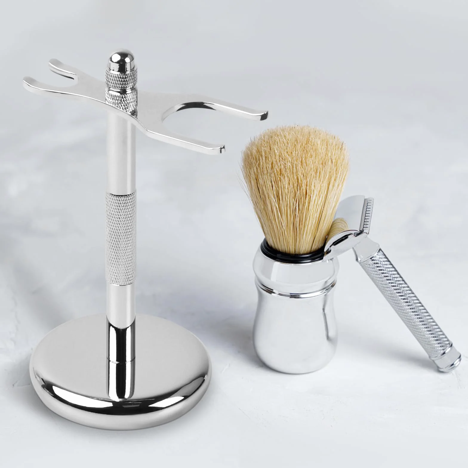Nivofu Supporto per Rasoio di Sicurezza, Supporti da Rasatura Classico, Supporto per Pennello da Barba di Metallo, Non Rustico, Pennello da Rasatura Supporto per padri, mariti, fidanzati, Argento