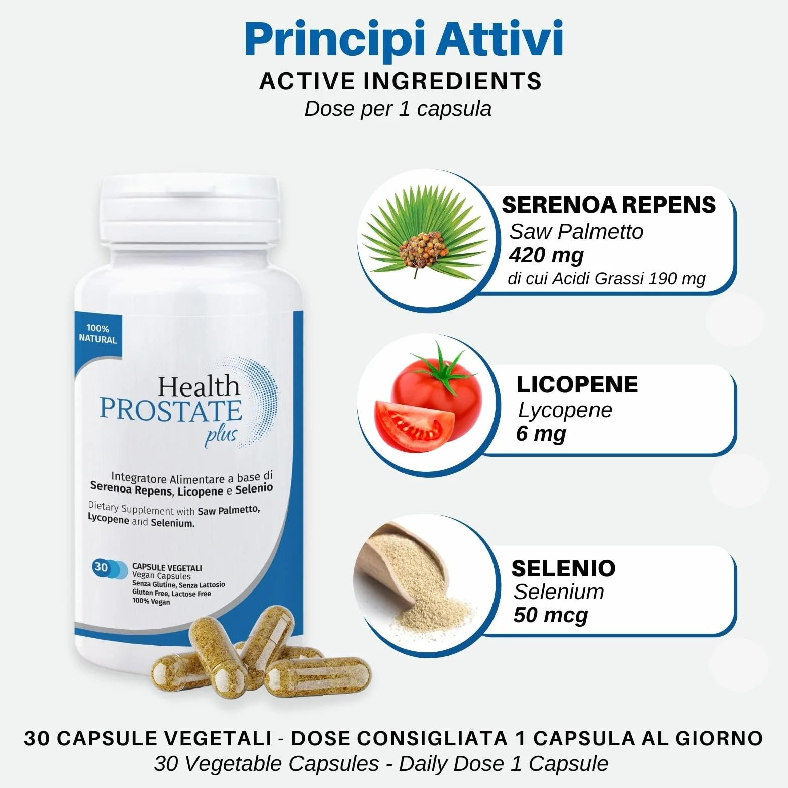 Health Prostate Plus | Integratore Prostata e Vie Urinarie Maschili con Serenoa Repens, Licopene e Selenio | Confezione da 30 capsule