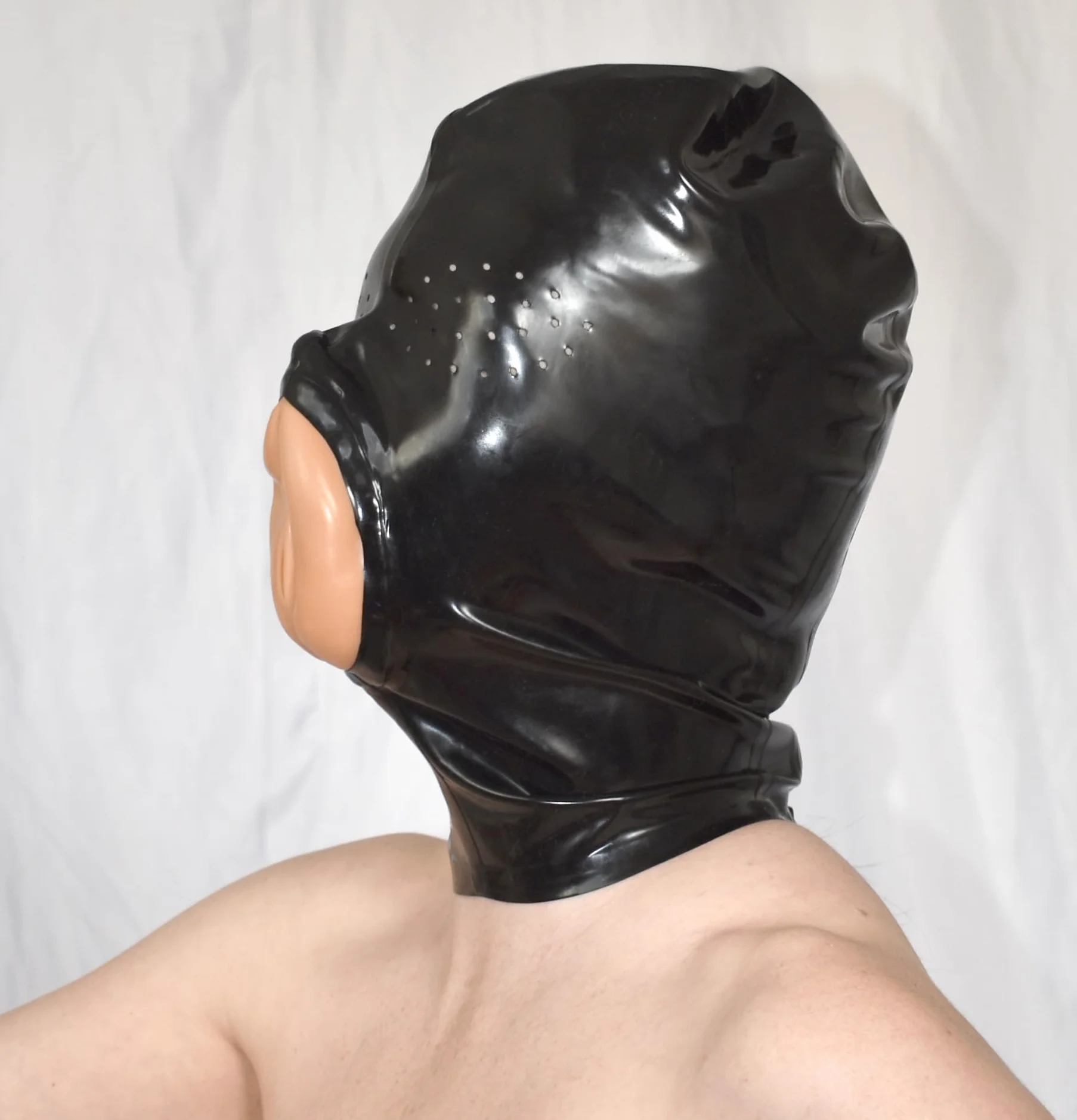 Maschera Feticista in Latex con Apertura Vaginale – Cappuccio Bondage BDSM per Roleplay