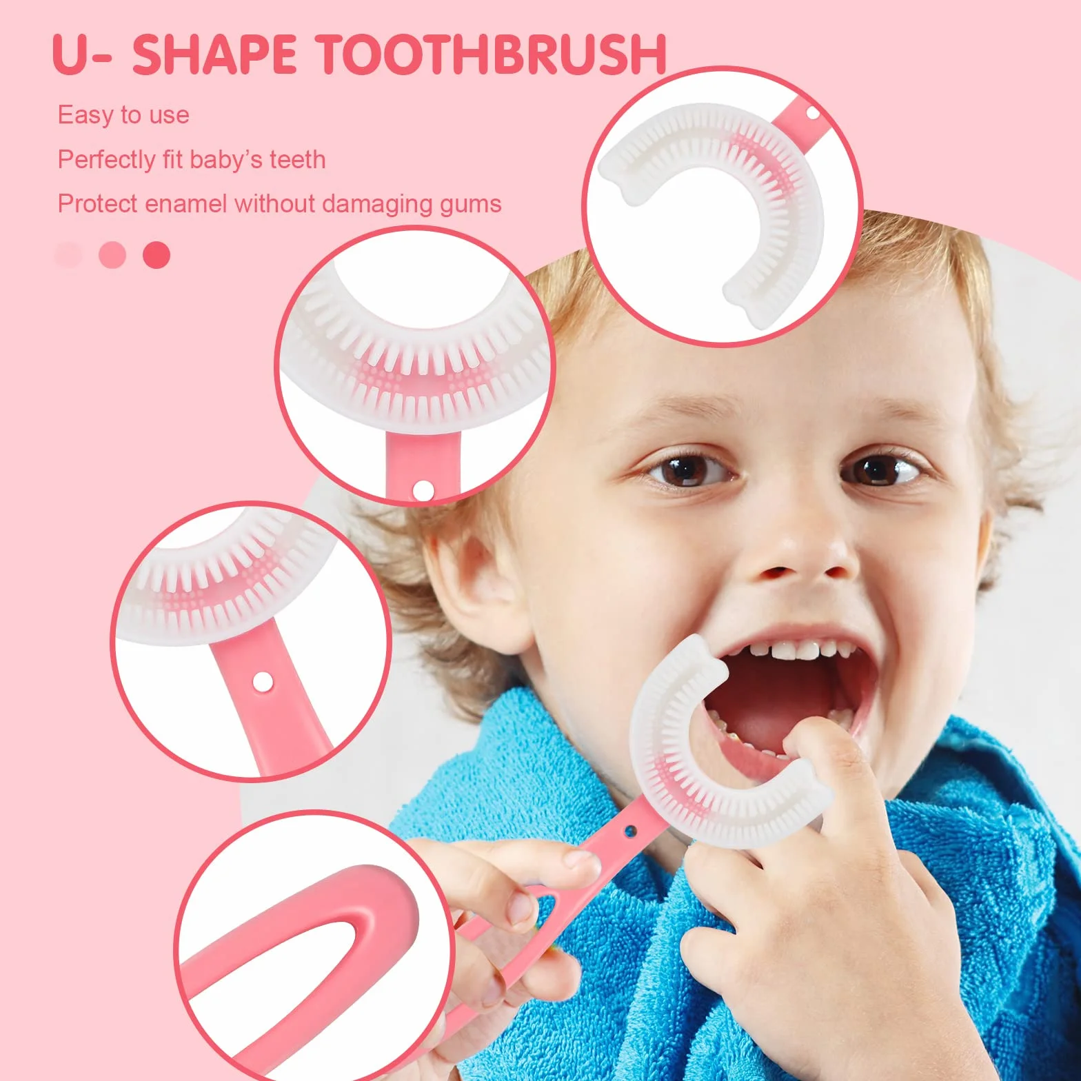 Spazzolino per Bambini a Forma di U - Testina in Silicone Morbido per Uso Alimentare, Pulizia dei Denti per l'Igiene Orale a 360°, per 2-12 Anni