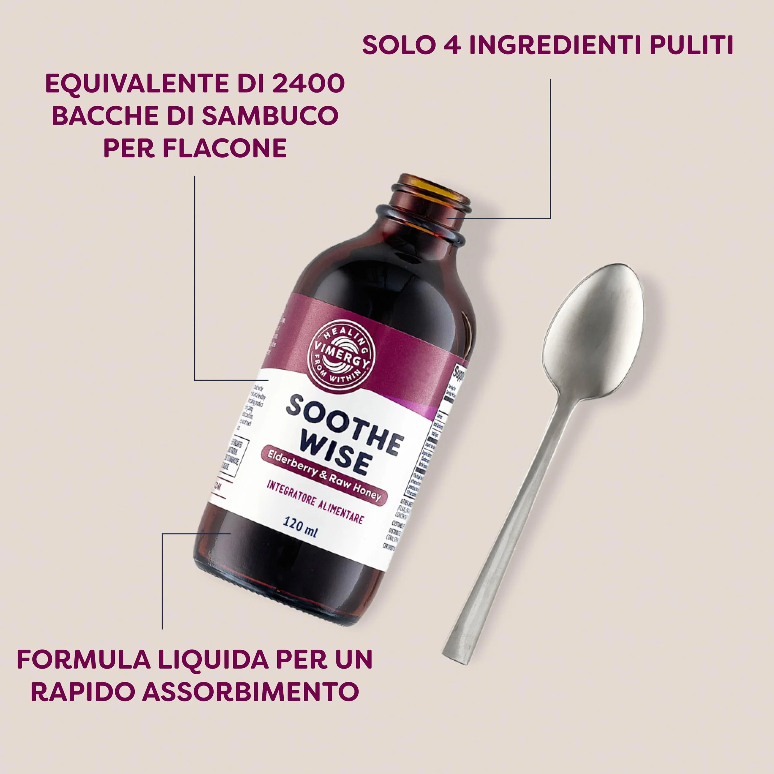 Vimergy Soothe Wise – Estratto di sambuco ad assorbimento rapido con formula a base di miele grezzo e biologico – Kosher (120 ml)