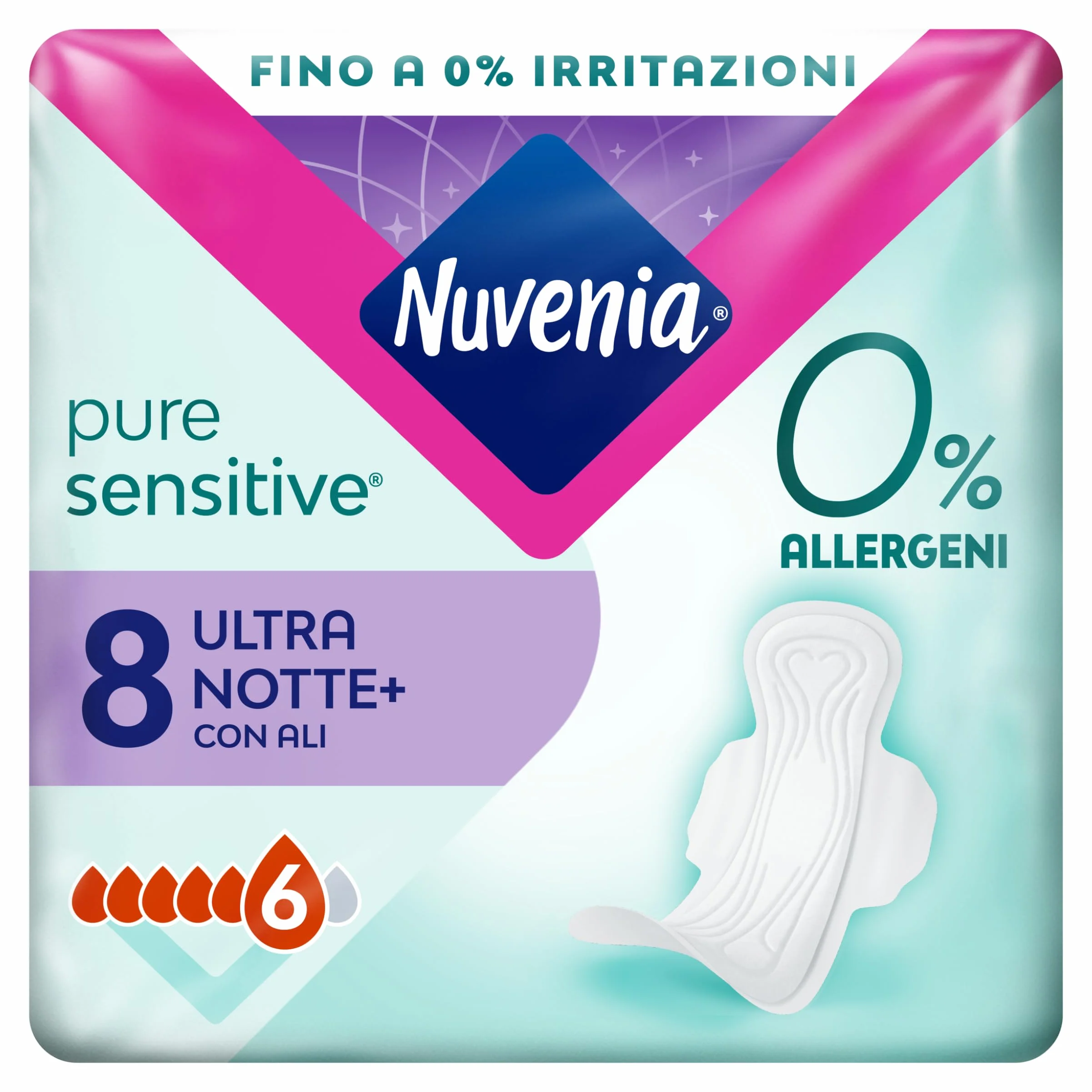 Nuvenia Assorbente Pure Sensitive Ultra Notte con Ali Confezione da 8