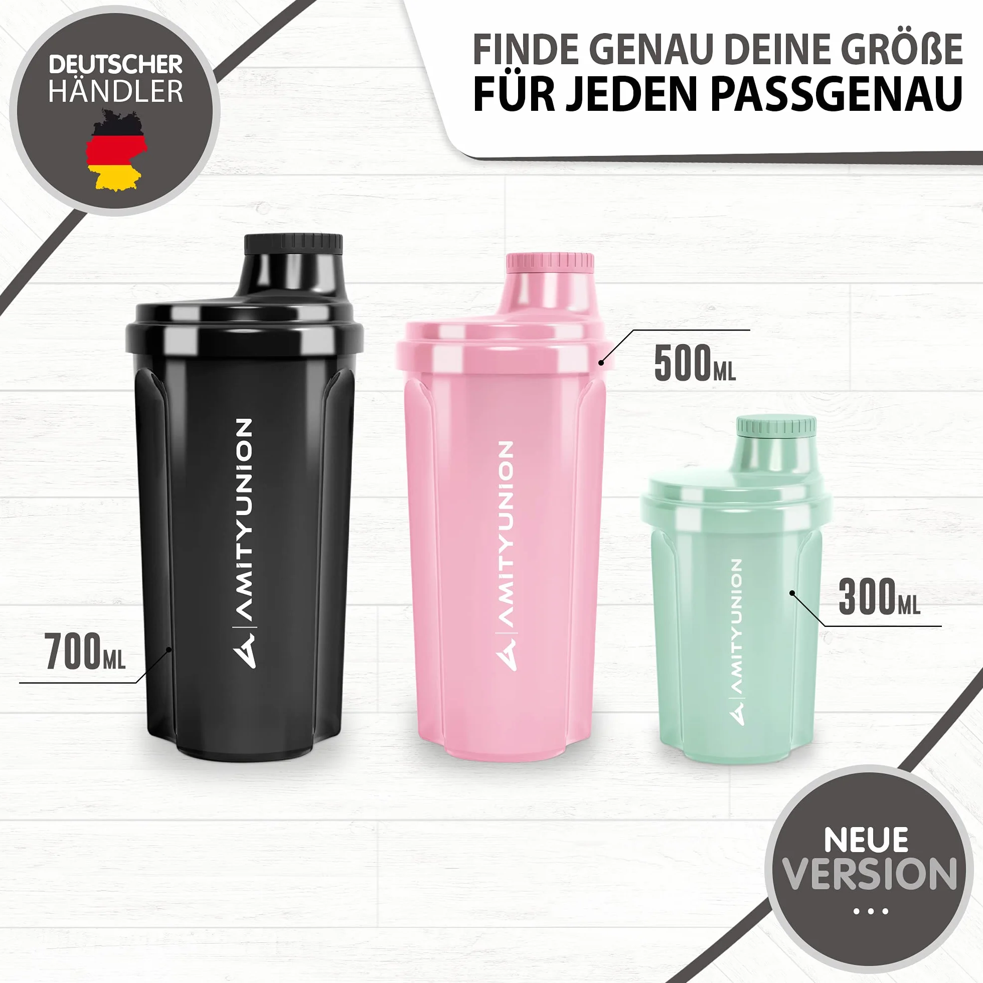 AMITYUNION Shaker per proteine 500 ml Heaven a prova di perdite, senza BPA con setaccio cliccabile e scala per frullati cremosi di siero di latte, shaker per proteine, originale in Rosa corallo