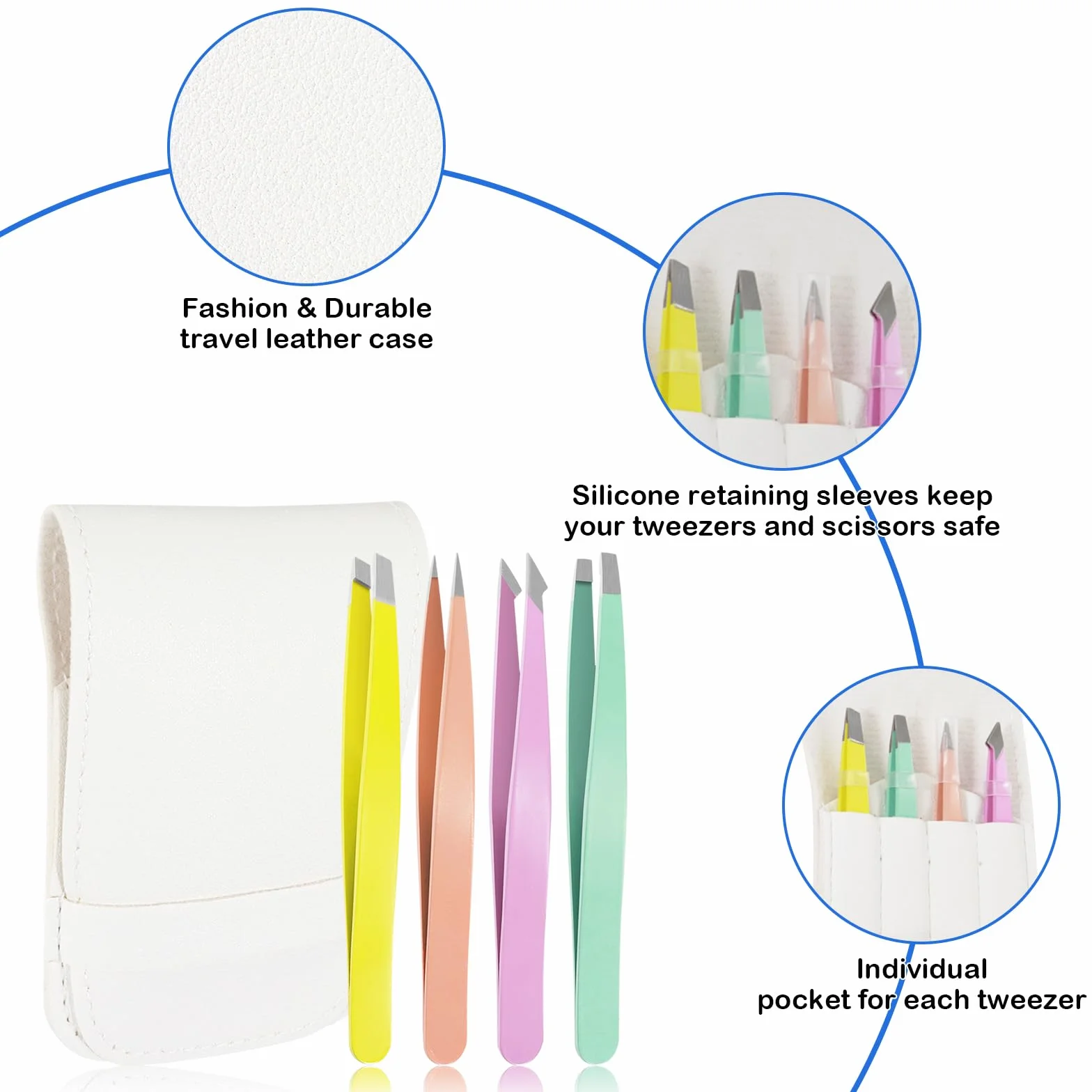 7 Pezzi Pinzette di Precisione Pinzetta Sopracciglia Professionale in Acciaio Inossidabile per la Rimozione dei Peli Incarniti Punti Neri con Custodia in Pelle per Uomini e Donne