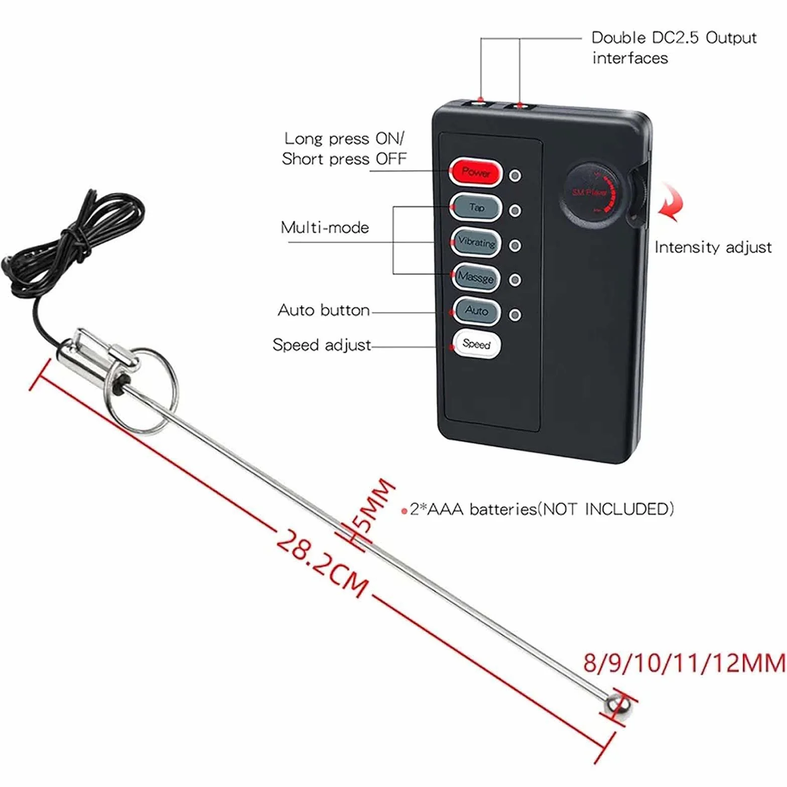 Asta sonora in acciaio inossidabile con controller, set fitness per barella di stimolazione speciale maschile -D17IT (B:10mm)