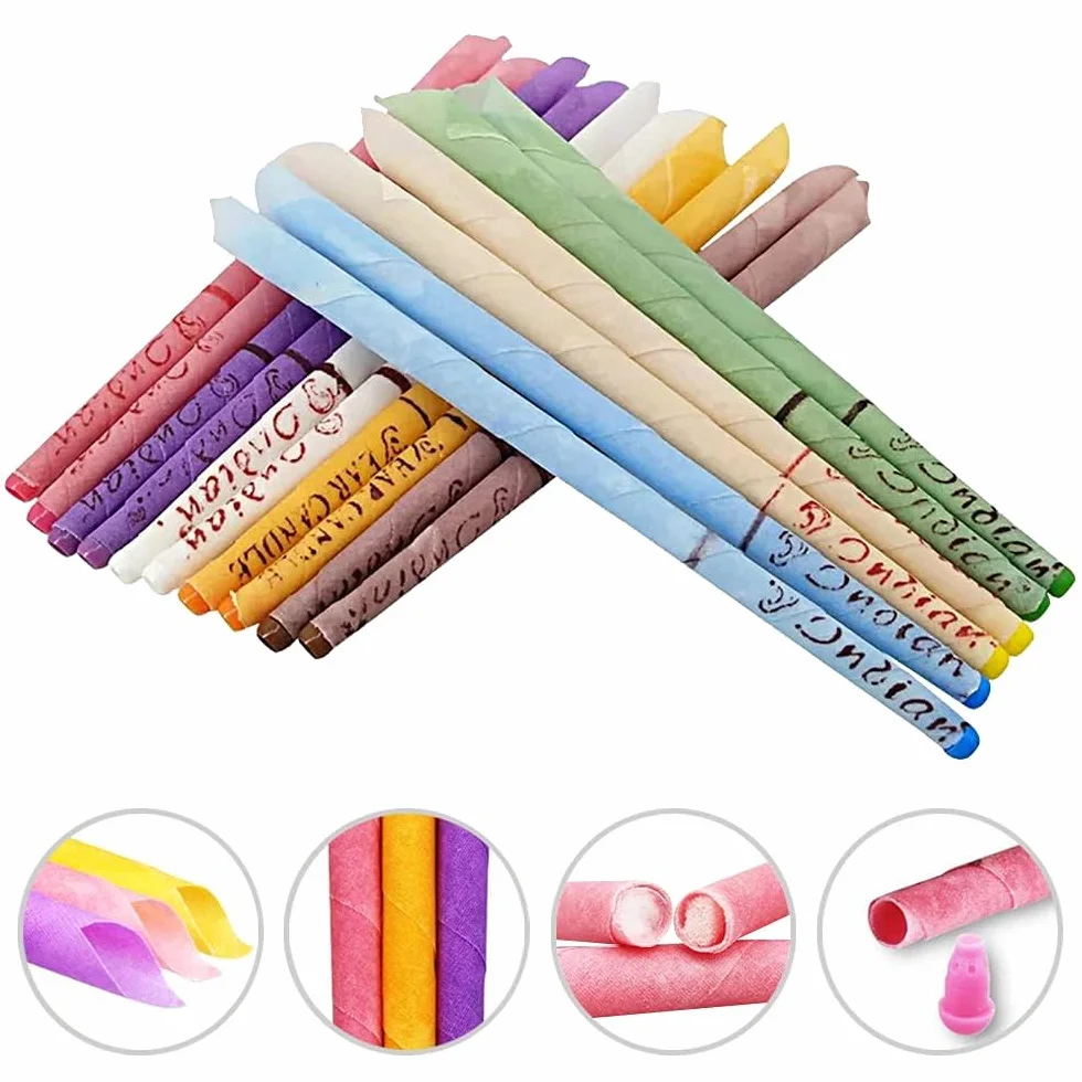 32 Pezzi Candela per Orecchio Detergente Kit per Pulizia Orecchie con 16 Dischi di Protezione Profumo di Cera d'api Naturale Materiale Vegetale Organico