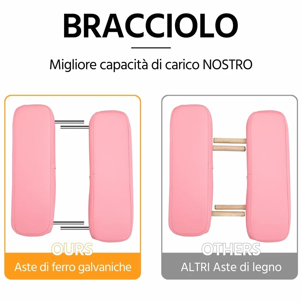 Yaheetech Lettino da Massaggio Portatile Pieghevole Legno Faggio 213 x 57 cm Altezza Regolabile Rosa