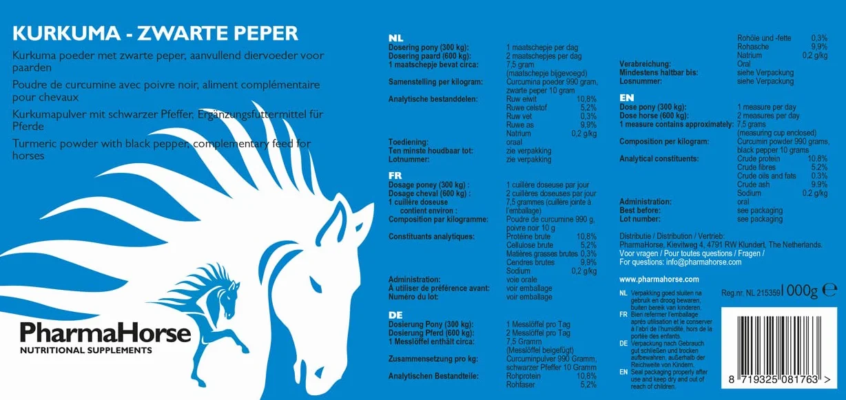 PharmaHorse Curcuma Pepe Nero Articolazioni Fegato Digestione 1000 Grammi
