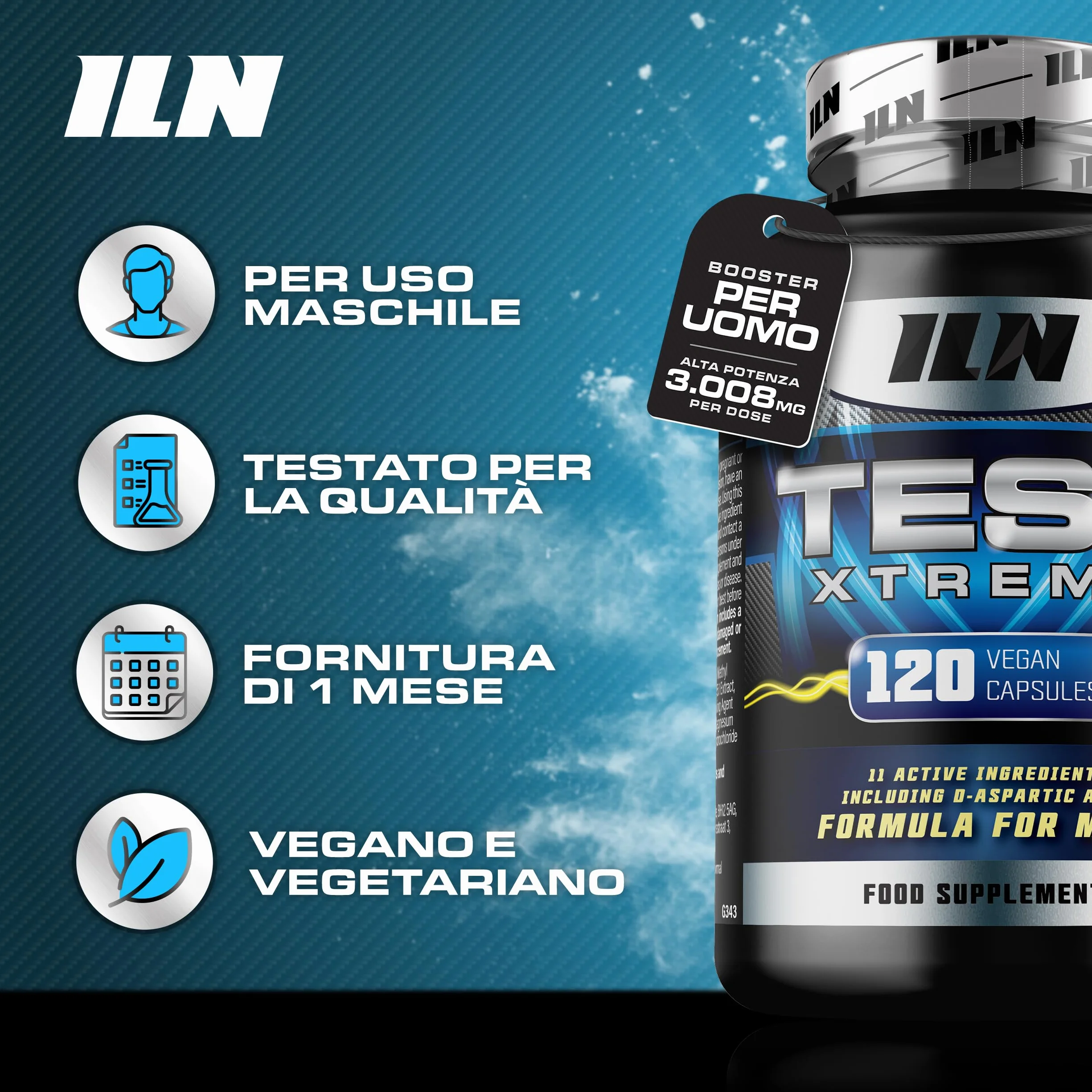Test Xtreme Booster per Uomo – Integratore Uomo Avanzata con Acido D-Aspatico, Zinco e Magnesio – 120 Capsule Vegane