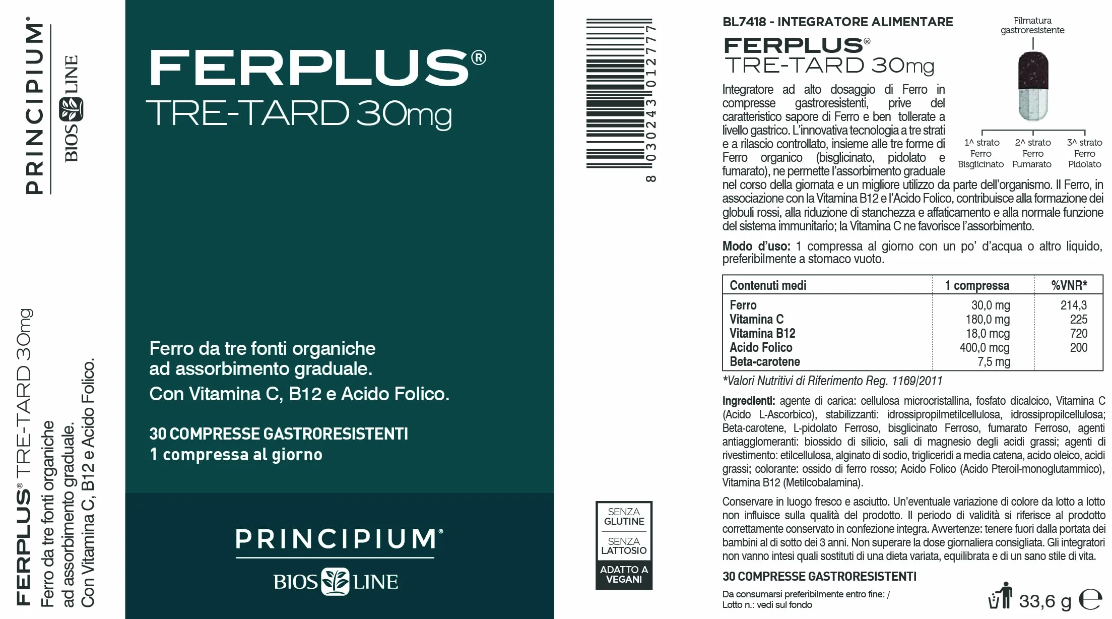 Bios Line Principium FerPlus Tre-Tard 30 Cps Gastroresistenti