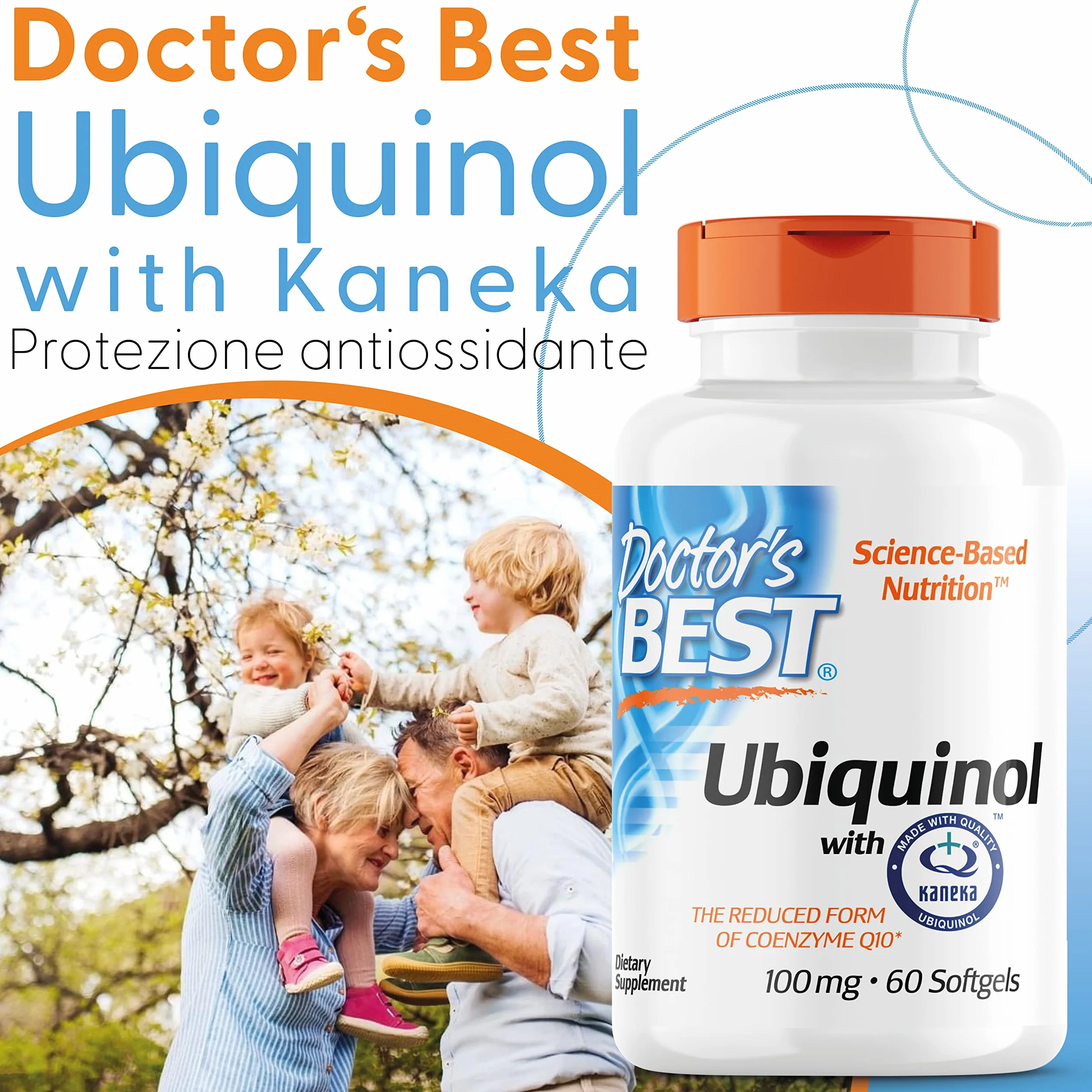 Doctor's Best, Ubiquinol with Kaneka, Coenzima Q10, 100mg, 60 Capsule morbide, Altamente Dosato, Testato in Laboratorio, Senza Soia, Senza Glutine, Non-GMO, Vegetale