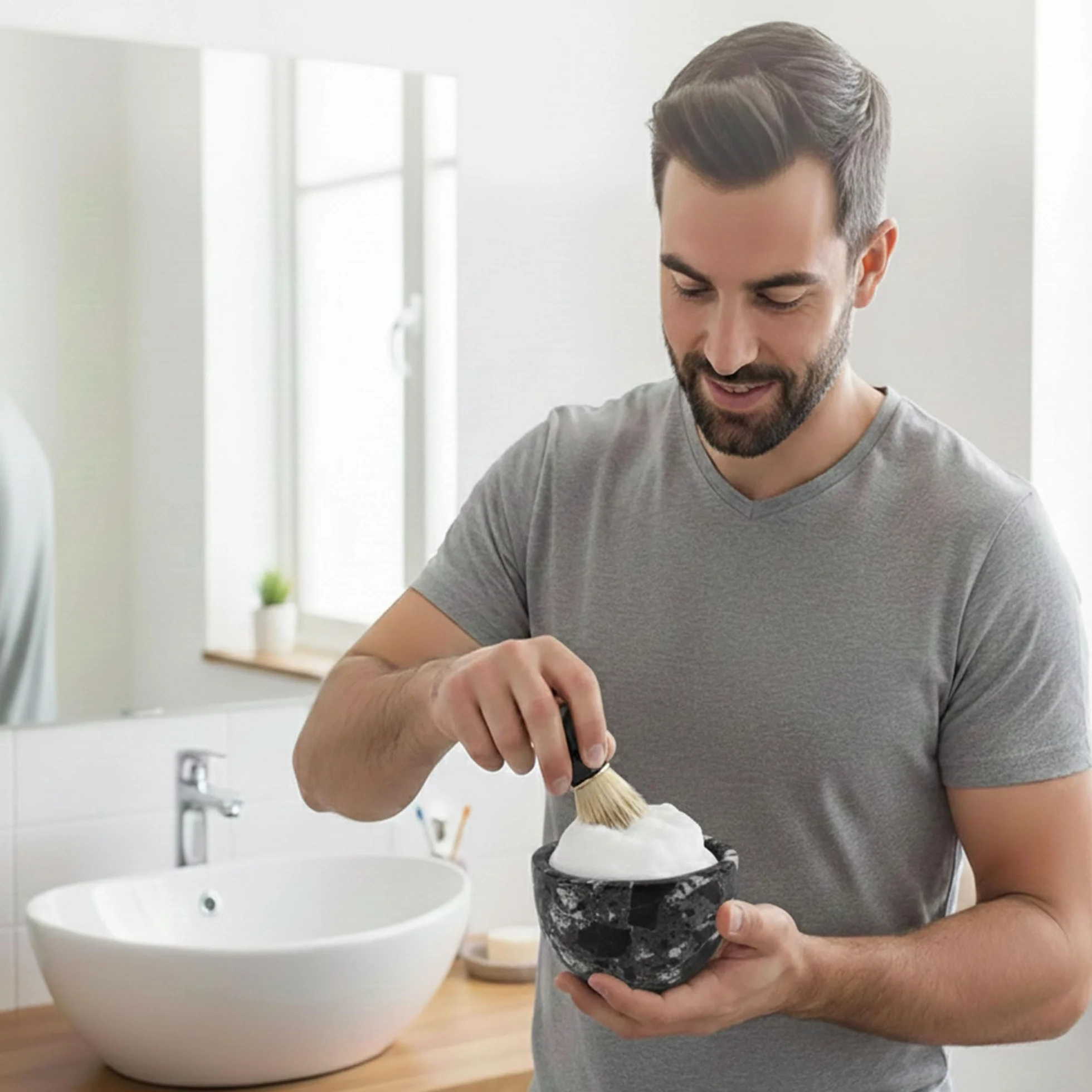 Radicaln, Ciotola in marmo nero da 225 ml, fatta a mano, adatta per estetiste e barbieri per schiuma, crema o gel da barba