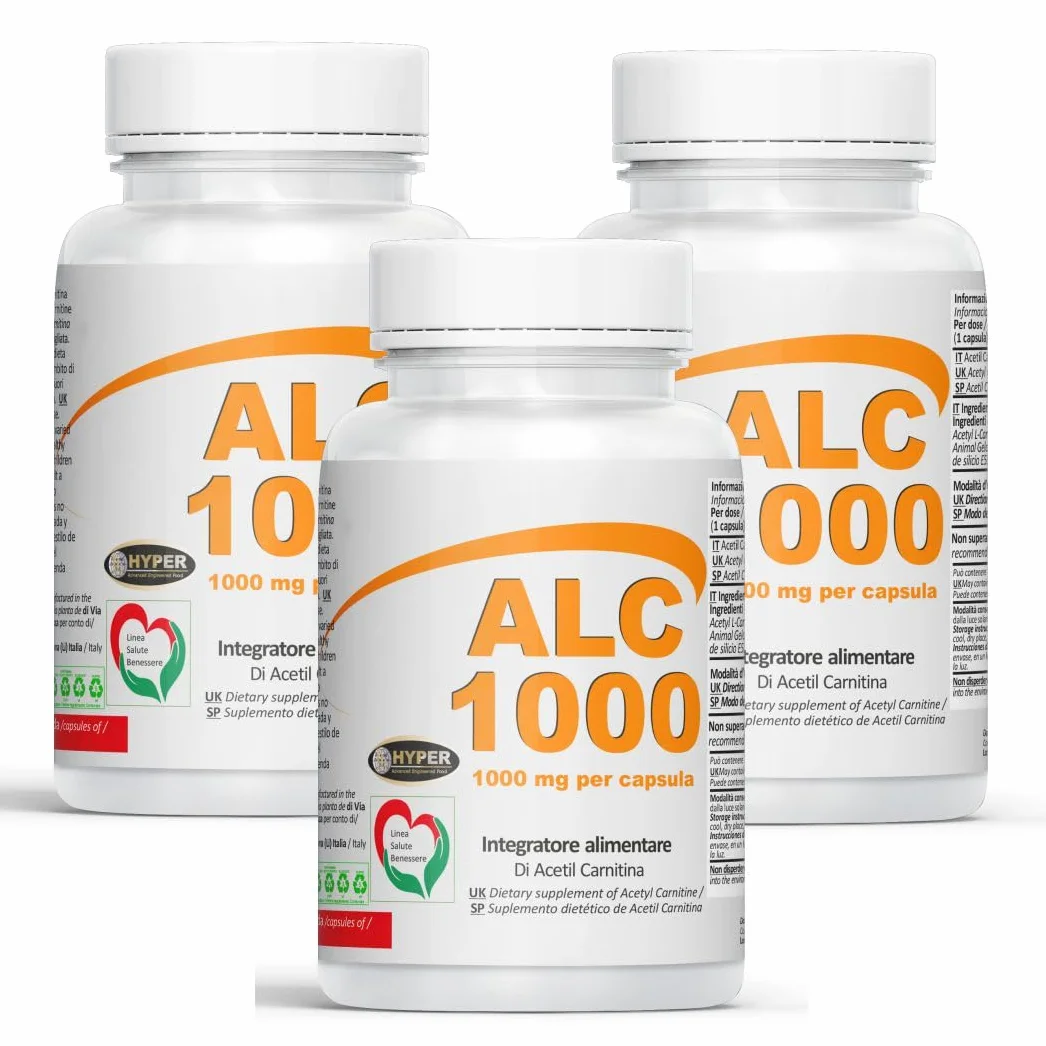 Hyper ACETIL L-CARNITINA 1000 MG per capsula | ALCAR Acetyl L-Carnitine + Energia favorisce il Metabolismo dei Grassi Attività Fisica intensa | Palestra, Sport Allenamento | 3 Flaconi da 60 Capsule