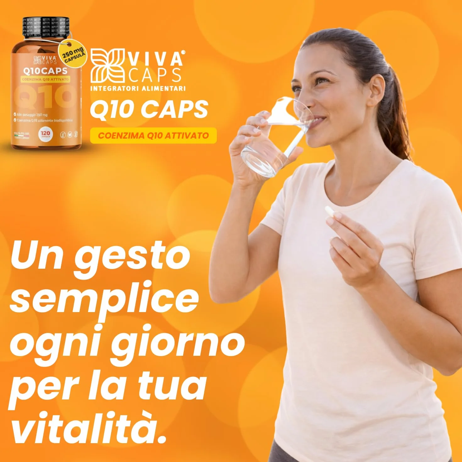 Coenzima Q10 250 mg per dose giornaliera 120cps 1 al giorno per 4 mesi, ubiquinone puro alta biodisponibilità - Made in Italy
