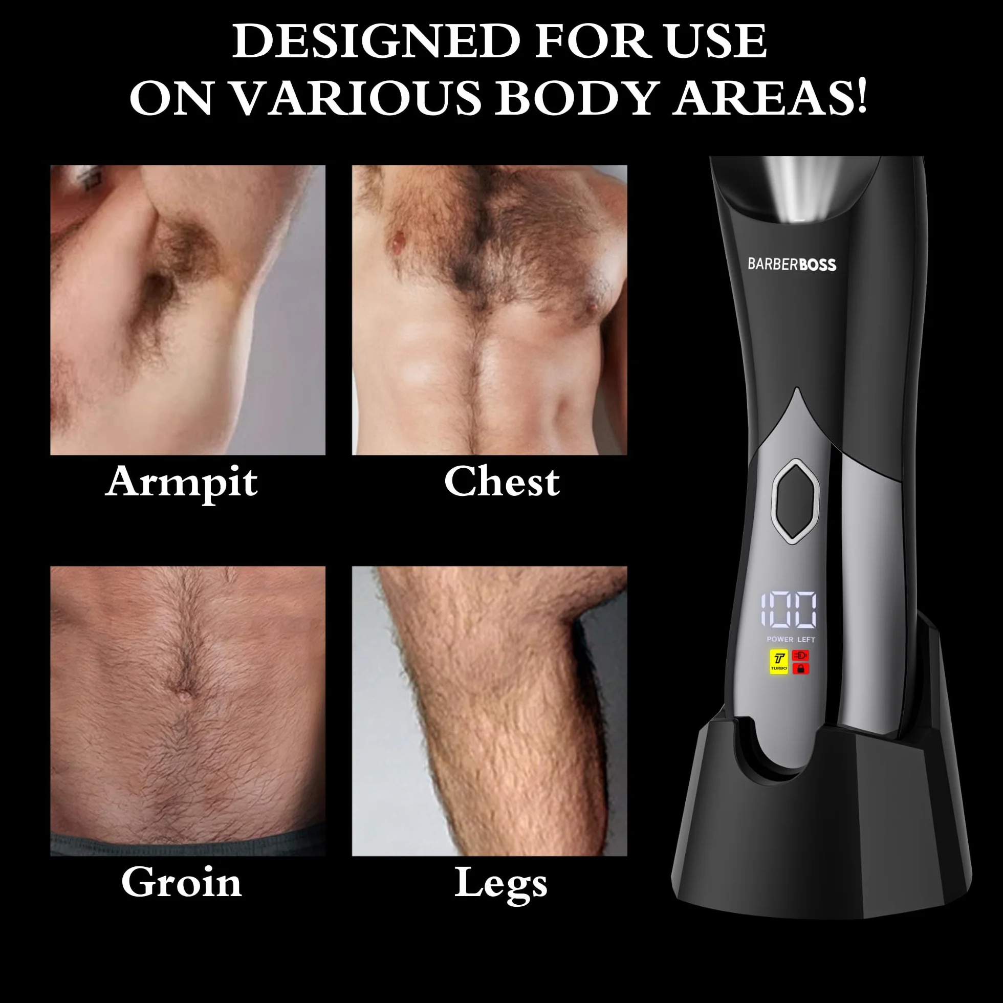 BarberBoss Body Clipper impermeabile senza fili per uomo: Rasoio viso corpo inguine lame ceramica