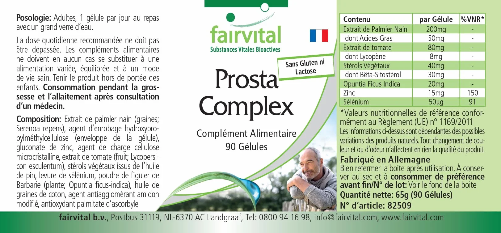 Fairvital Prosta Komplex 90 capsule alto dosaggio con selenio, zinco, palma nana, licopene, beta-sitosterolo e opuntia
