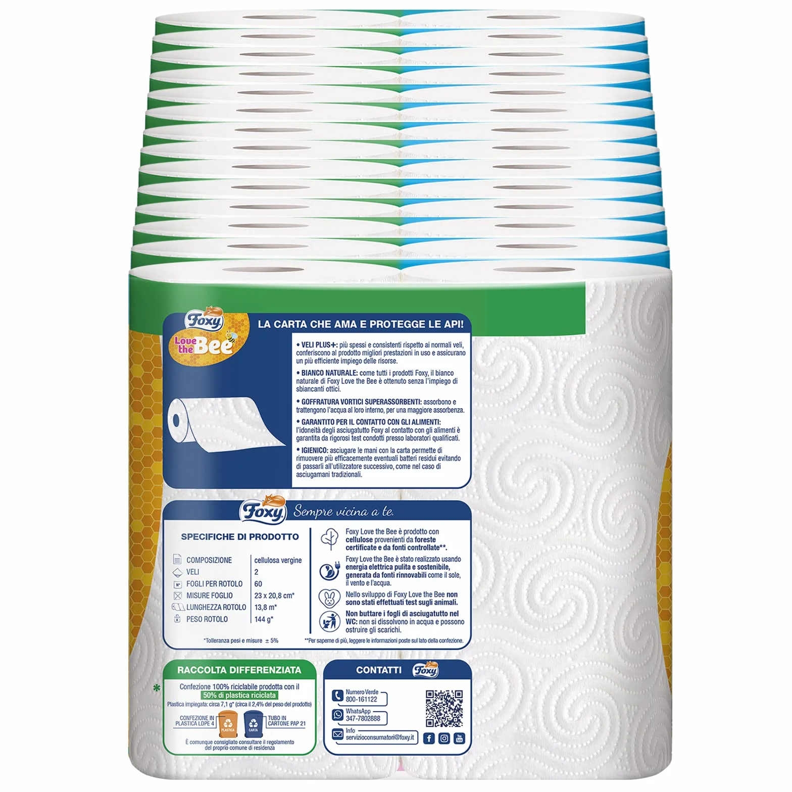Foxy Love the Bee Asciugatutto 28 rotoli 60 strappi 2 veli elevato spessore