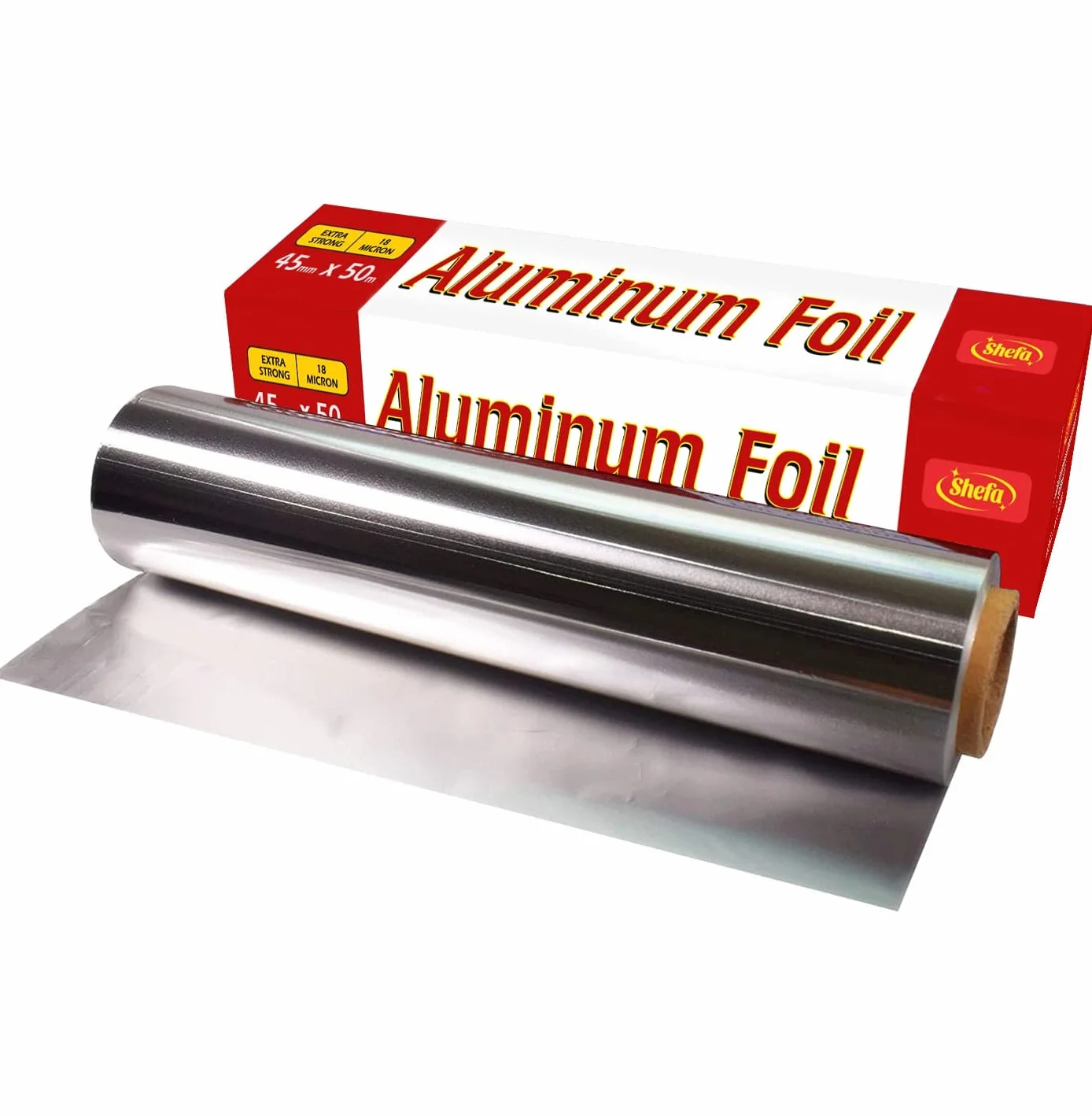 Shefa Rotolo di alluminio 45 cm x 50 m 18 micron - Foglio da cucina resistente e riciclabile