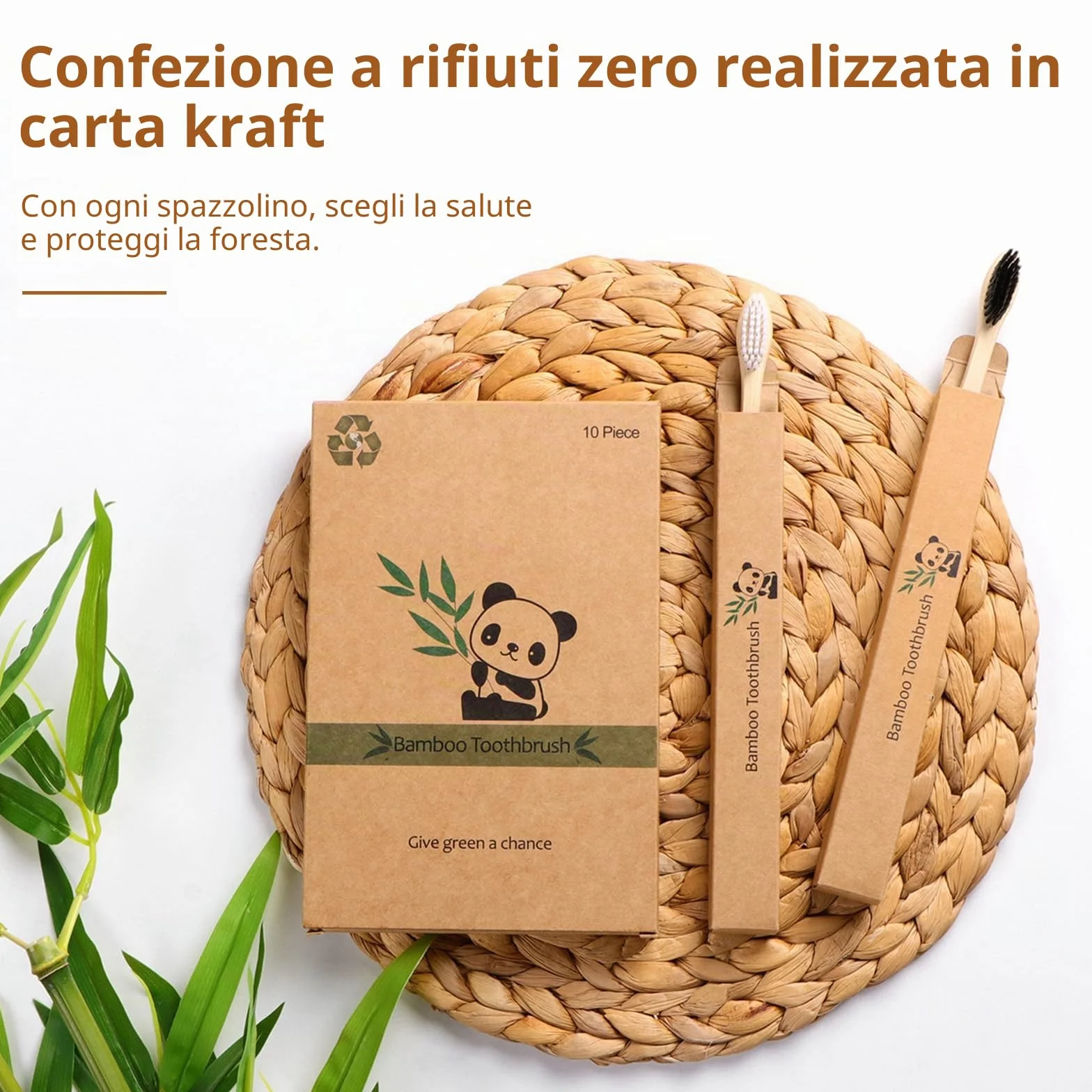 Spazzolino Bamboo Biodegradabile 10 Colori Setole Carbone Morbide Senza BPA