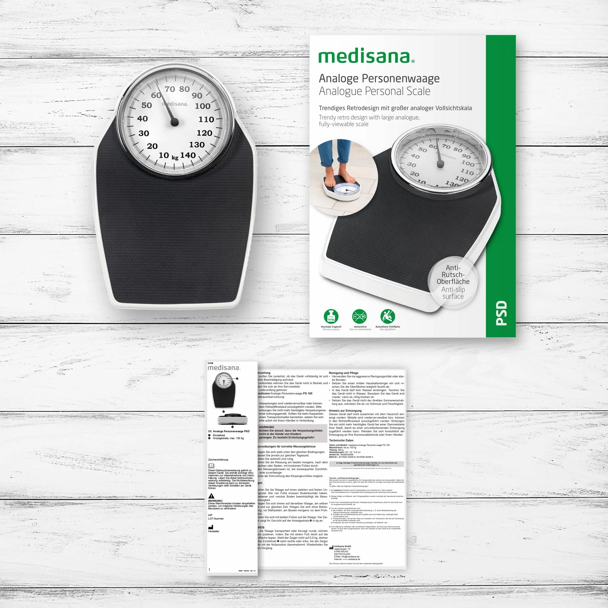 medisana PSD bilancia da bagno meccanica fino a 150 kg, analogica, bilancia retrò in design classico Bilancia da bagno in design classico e scala grande