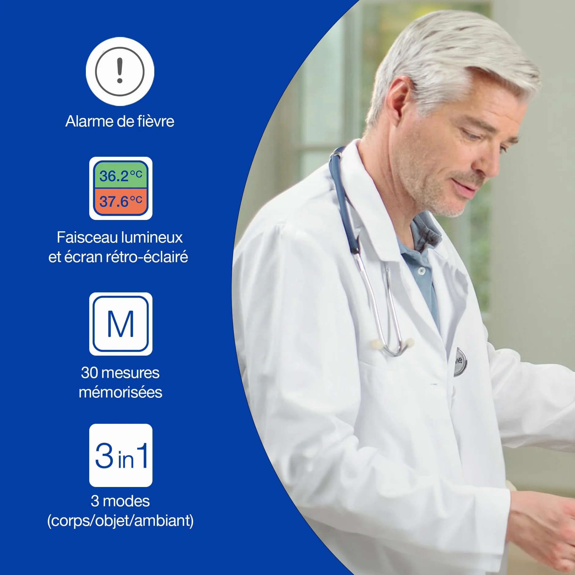 Microlife Termometro Frontale Senza Contatto NC 400, Guida Luminosa, 3 Modalità, Alta Precisione