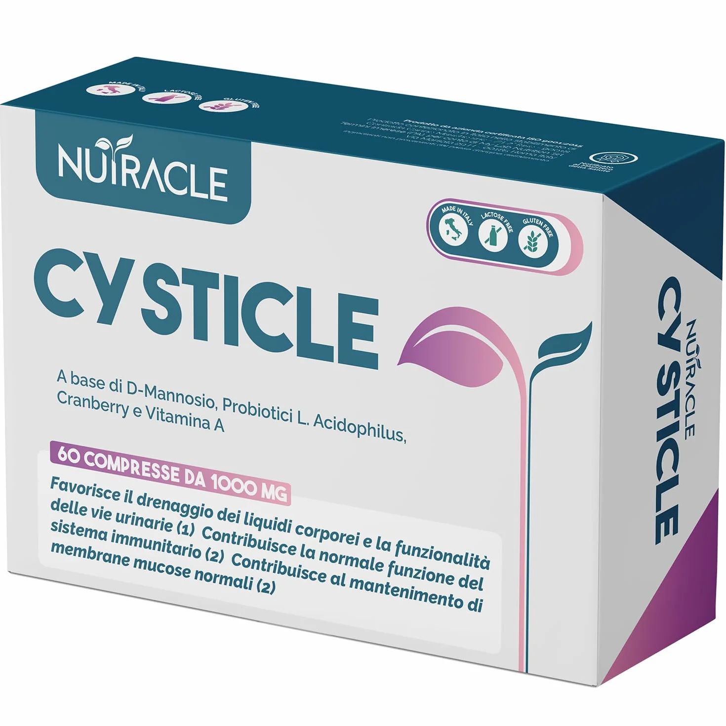 CYSTICLE | D-Mannosio Puro 1200mg | Integratore Cistite, con Mirtillo Rosso, Probiotici e Vitamina A | Per Candida e Infezioni Vie Urinarie | Vegan, Senza Glutine (60 compresse (Confezione da 1))