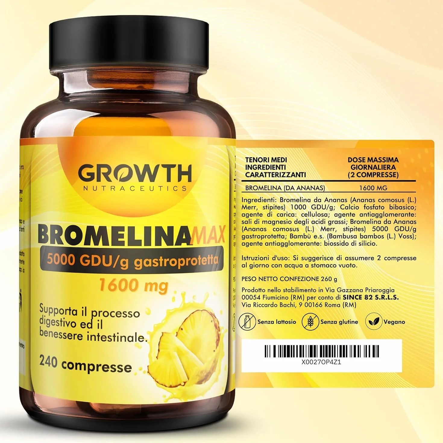 Bromelina 5000 GDU/g 240 Compresse Integratore di Bromelina da Ananas - Supporto Drenaggio Liquidi e Benessere Digestivo