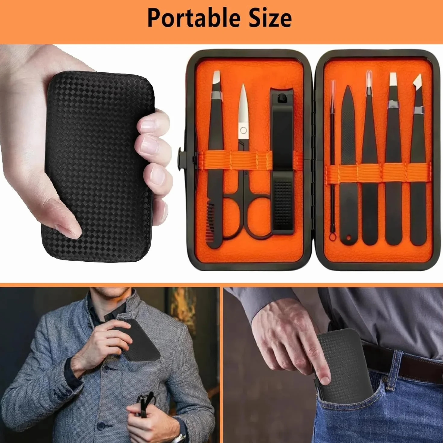 Pinzette di precisione per sopracciglia,Pinzetta e Tagliaunghie Set,Manicure con pinzette, Precisione Pinzette di Kit da viaggio per la cura degli Uomo Grooming Kit,9 pezzi, in acciaio inossidabile