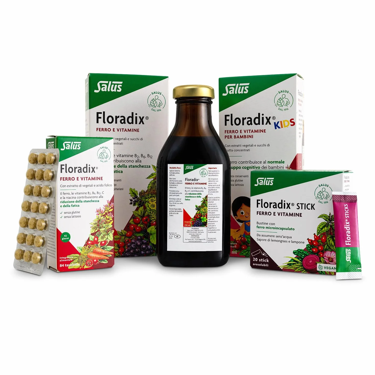 Salus Floradix - Integratore alimentare con Ferro e Vitamine per contribuire a ridurre la stanchezza e la fatica - 84 tavolette x 42 giorni