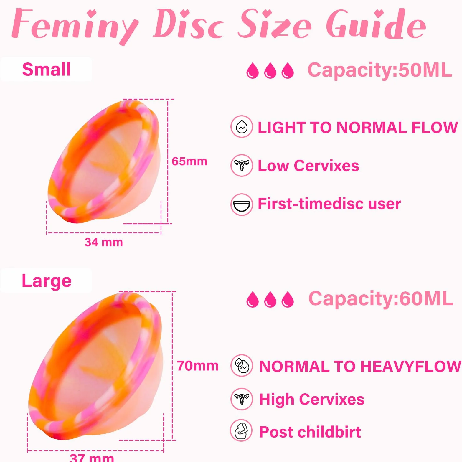 2 Pezzi di Disco Menstruale, Coppa Mestruale con Periodi Della Dimensione M+L, Tazza Mestruale Riutilizzabile Realizzata in Silicone Medico al 100% per Donne Sport, Nuoto e Intimità Attive