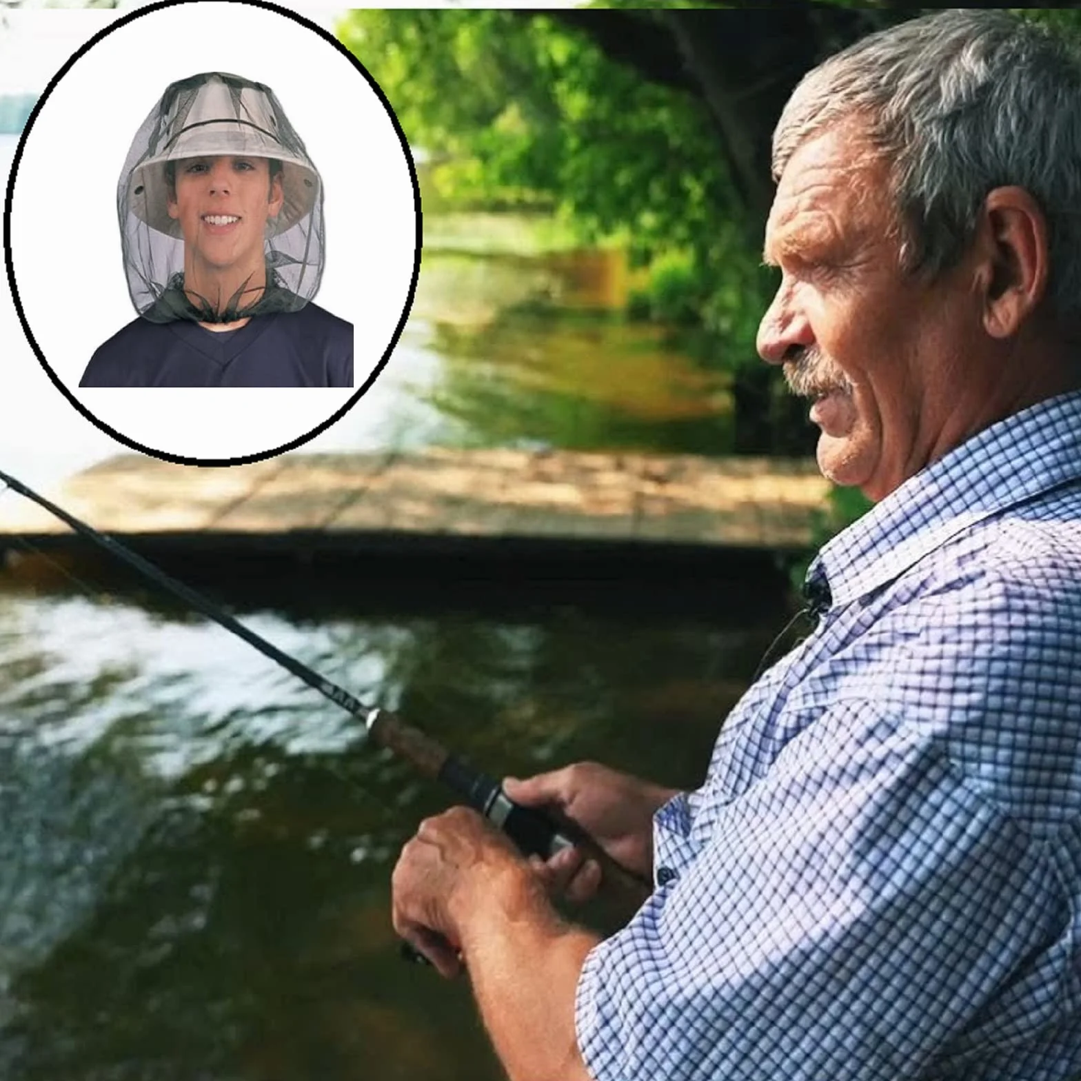 Anti-Zanzara Cappello Protezione Viso Rete Insetti Testa Pesca Campeggio 2 Pezzi