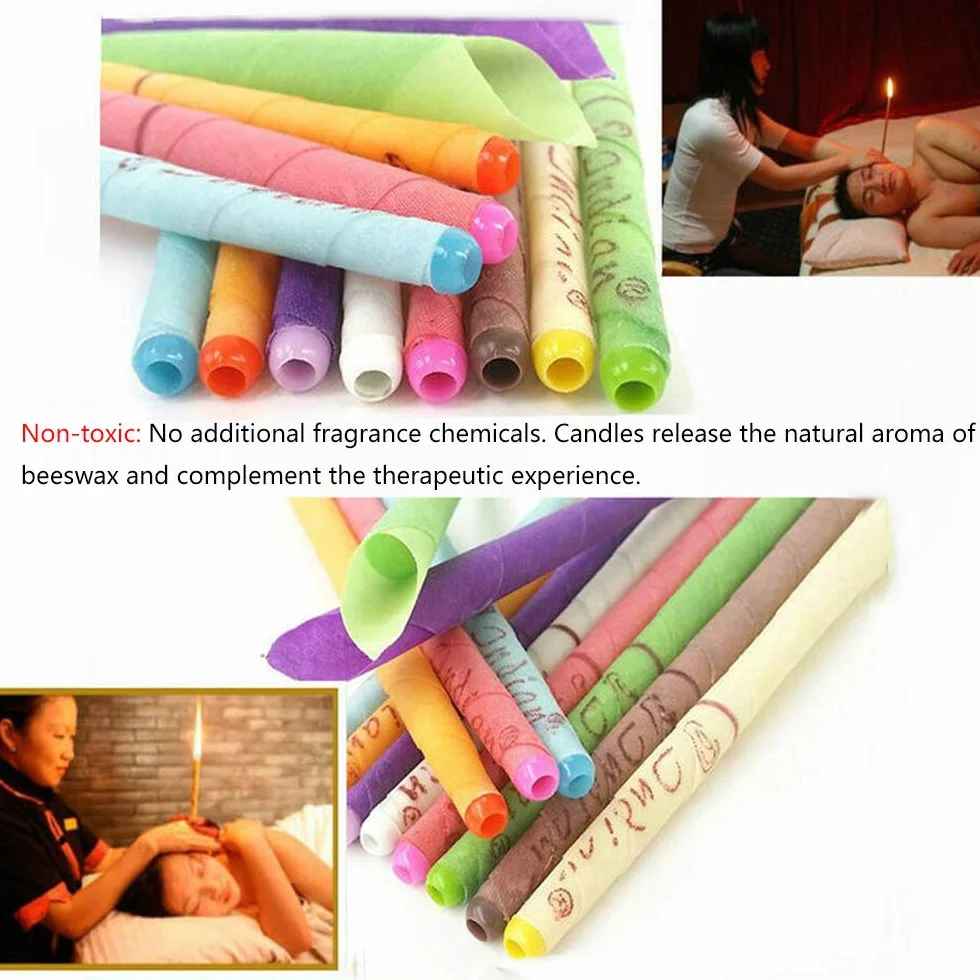 32 PCS Coni per orecchie, Candele dell'orecchio per le orecchie,- Cera d’Api e Mussola di Cotone Naturale con Filtri e Dischi Protettivi (8 colori)