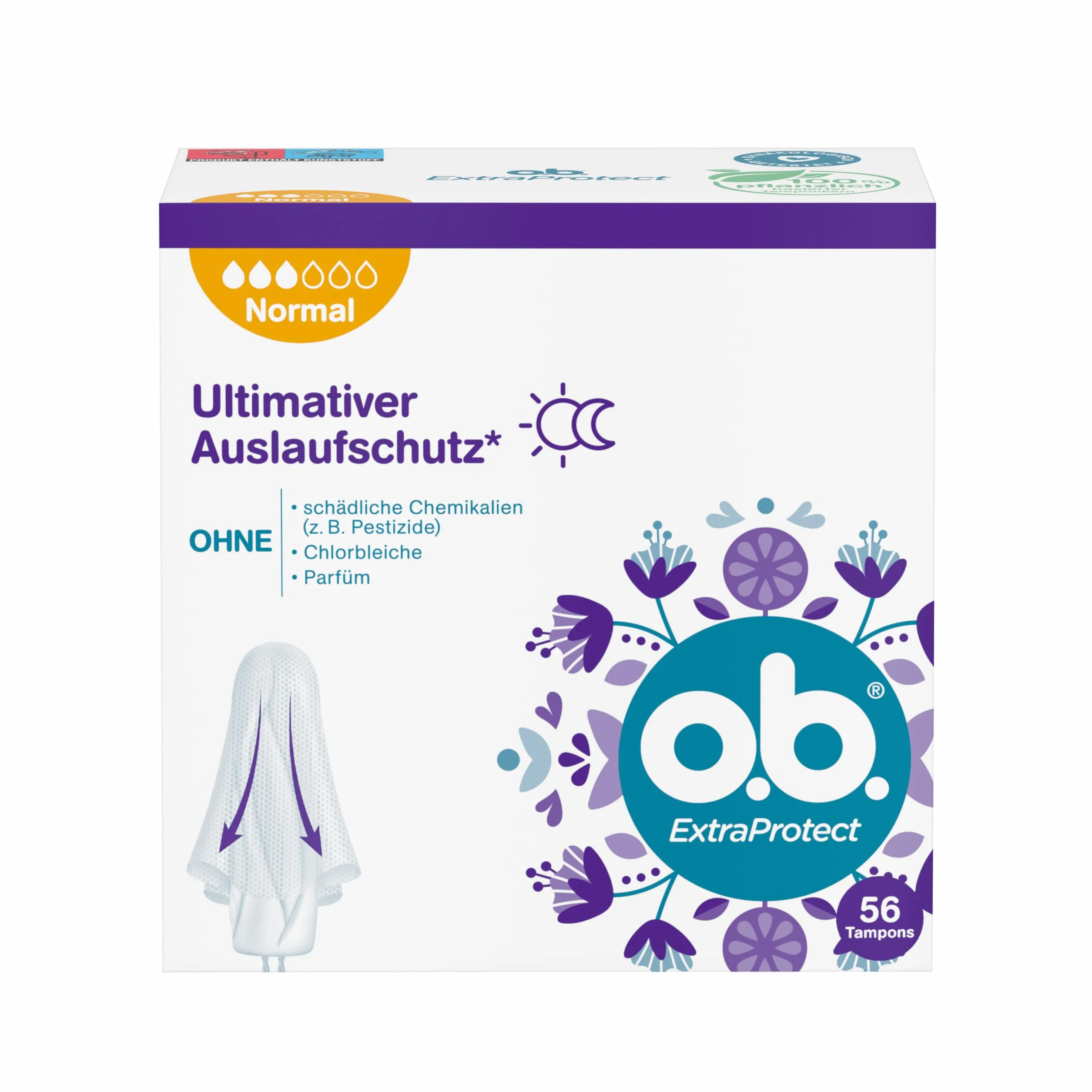 o.b. ExtraProtect Normal Tamponi 56 Pezzi Protezione Fino al 100% Periodo Medio/Forte