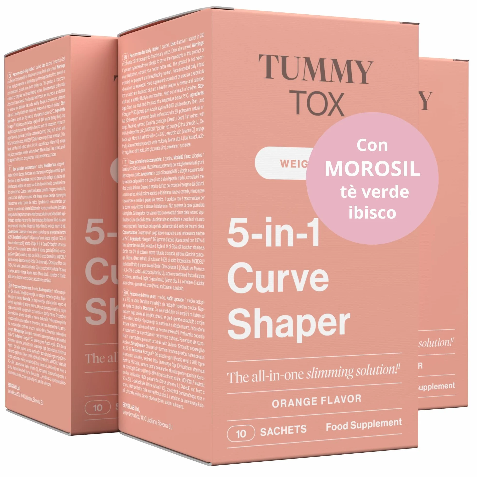 Curve Shaper 5-in1 - con Morosil, Te Verde, Ibisco, Vitamin C - Fornitura per 30 giorni - con E-book Gratis - Tummy Tox