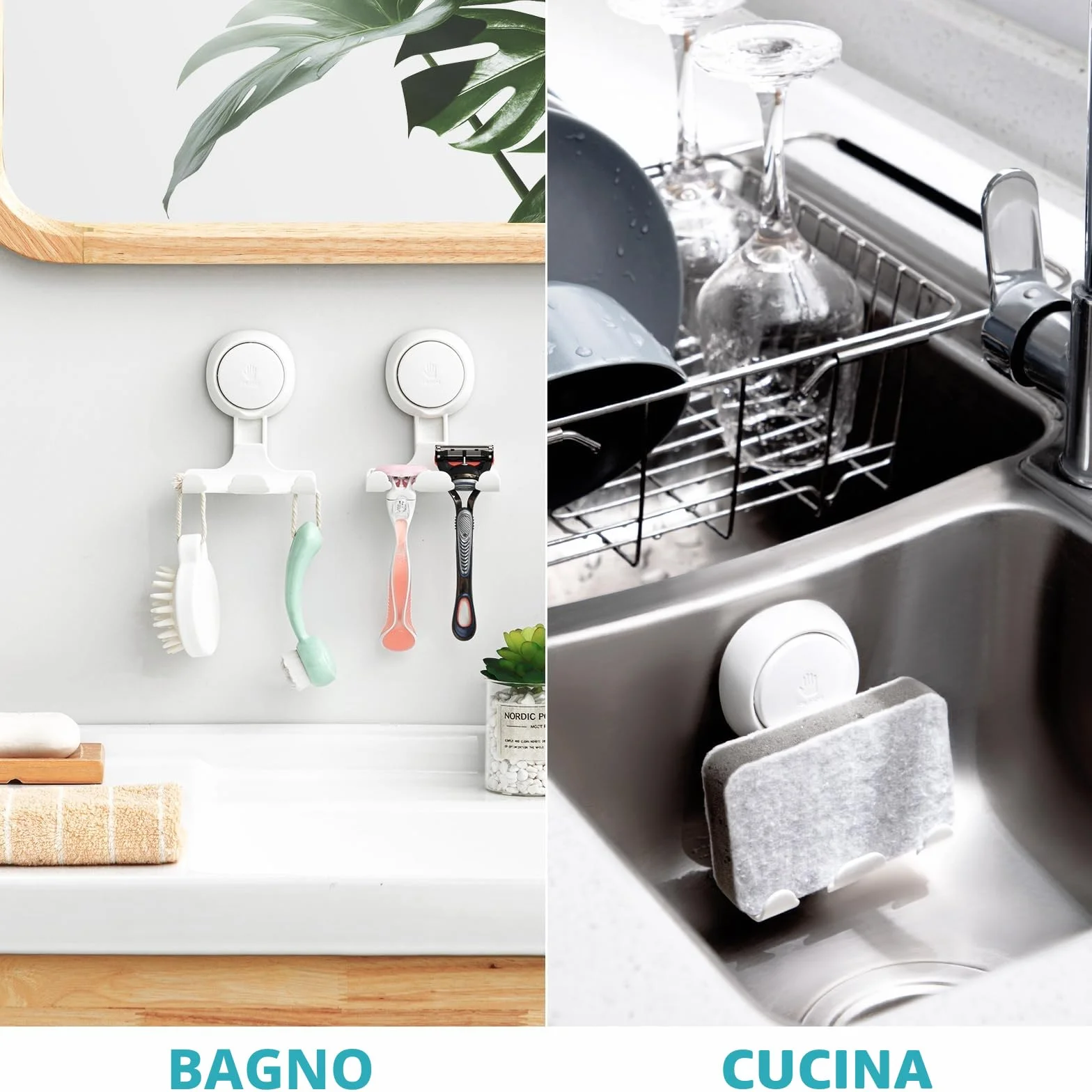 TAILI Supporto per Rasoio per Doccia 2 Pack, Ganci a Ventosa per Doccia Supporto per Rasoio a Ventosa per Asciugamano Spugna di Luffa Ganci Impermeabili per Cucina e Bagno