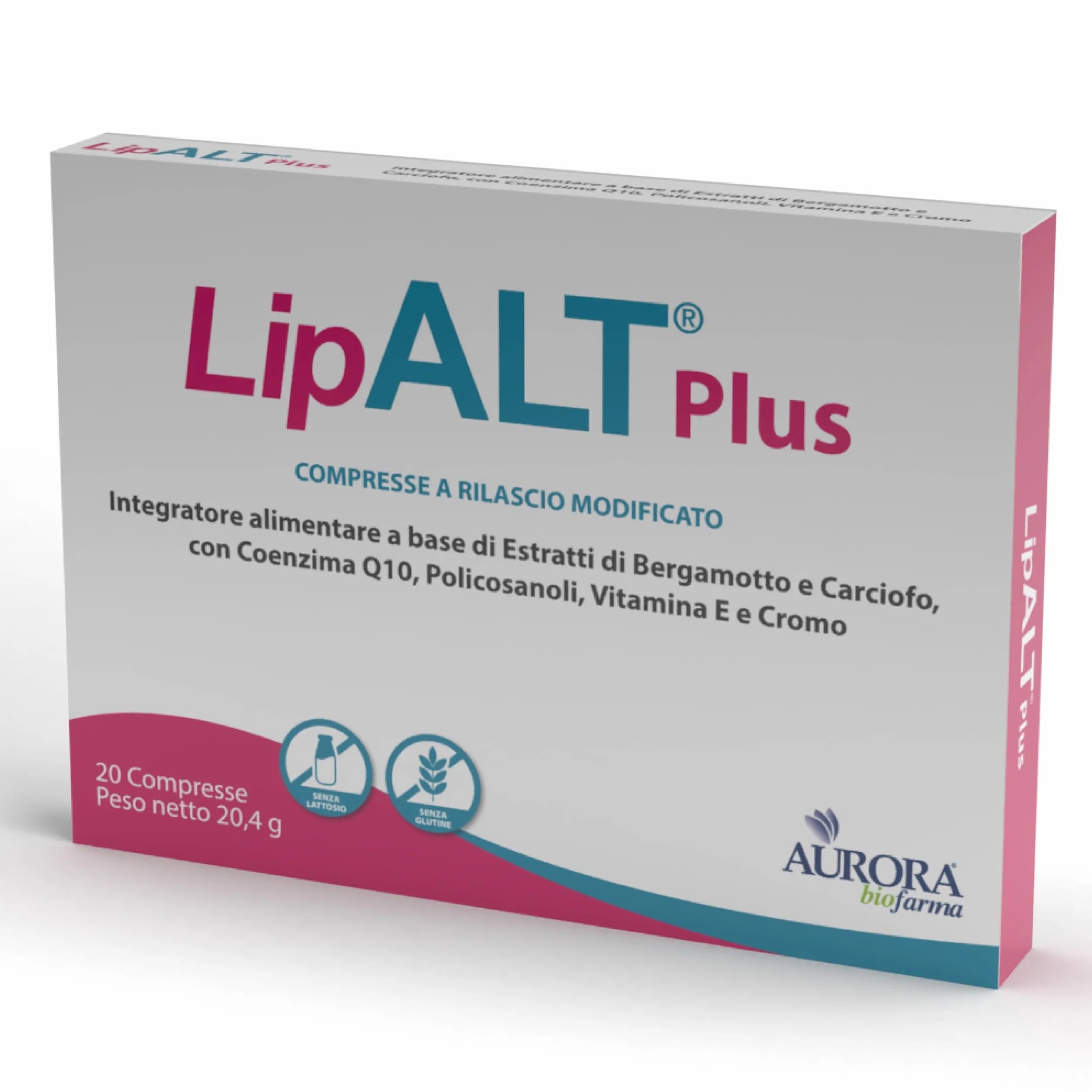 Lipalt Plus - Integratore Senza Monacolina K - Integratore a Base di Coenzima Q10, Bergamotto, Carciofo e Policosanoli - 20 Compresse Senza Glutine e Lattosio