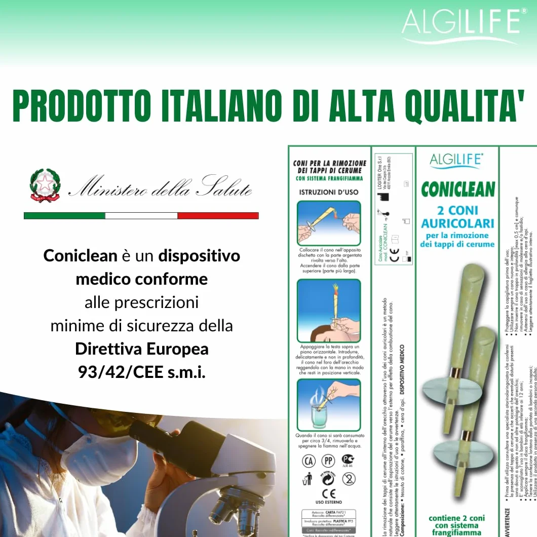 ALGILIFE ConiClean Coni Auricolari per Rimozione Tappi Cerume, Candele con Cera d'Api e Filtro Frangifiamme, 2 Pezzi