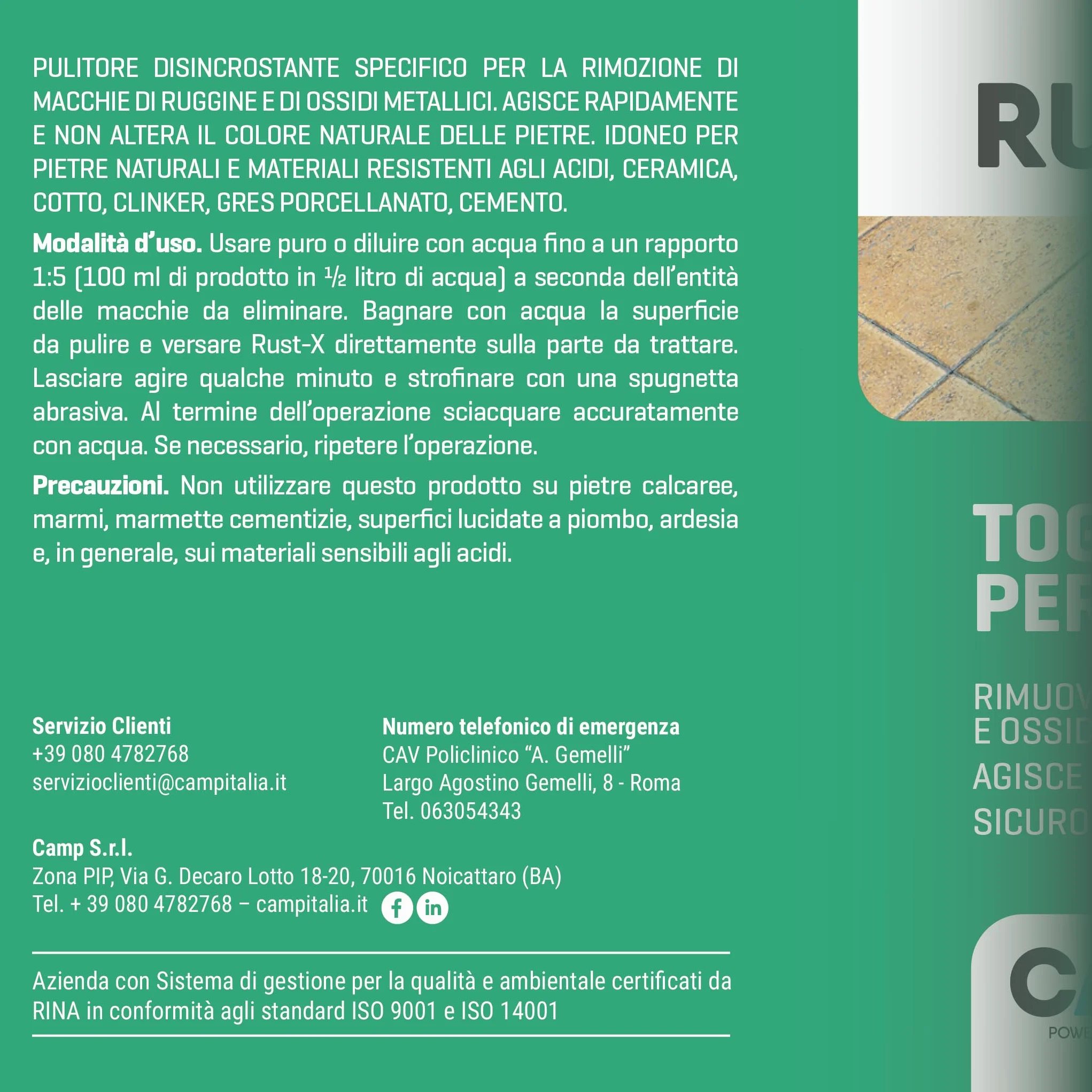 CAMP Rust X Togliruggine Antiruggine 300 ml per Pavimenti e Rivestimenti
