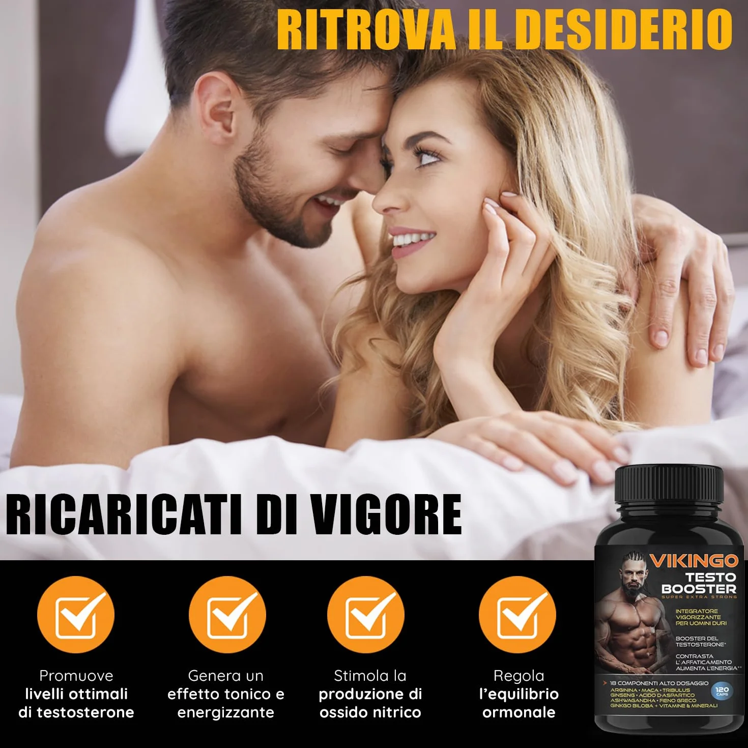 Testosterone Uomo, Massa Muscolare, VIKINGO 120 Testosterone Booster Stimolante Uomo - Integratore Energia con Maca, Tribulus, Ashwagandha, Arginina, Ginkgo Biloba, Fieno Greco, Vitamine e Minerali